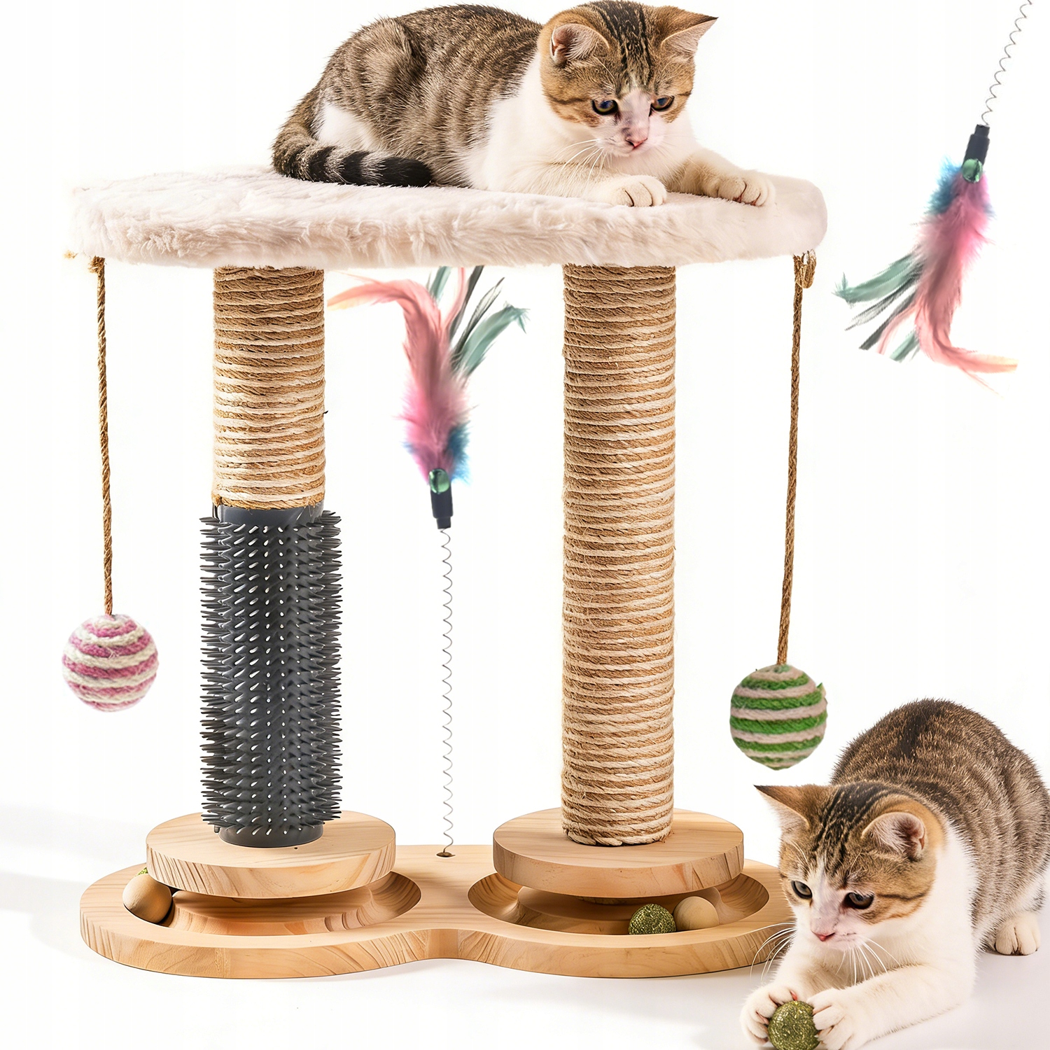 Levně Dřevěná Herní Sada Pro Kočky Škrabadla Kuličky Dráha A Plošina