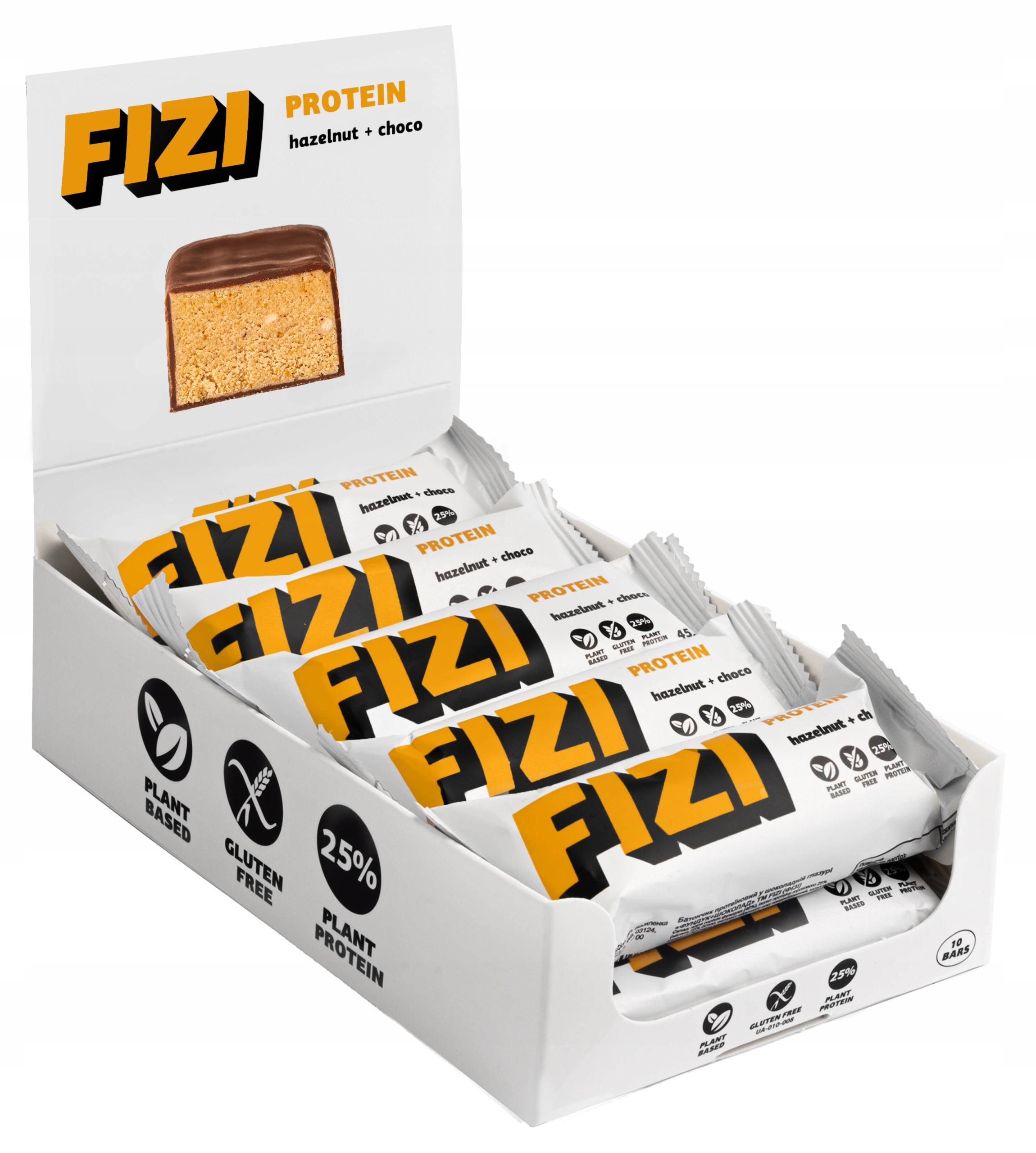 Levně Proteinová tyčinka Hazelnut+choco veganská bez lepku bez cukru 10x45g Fizi