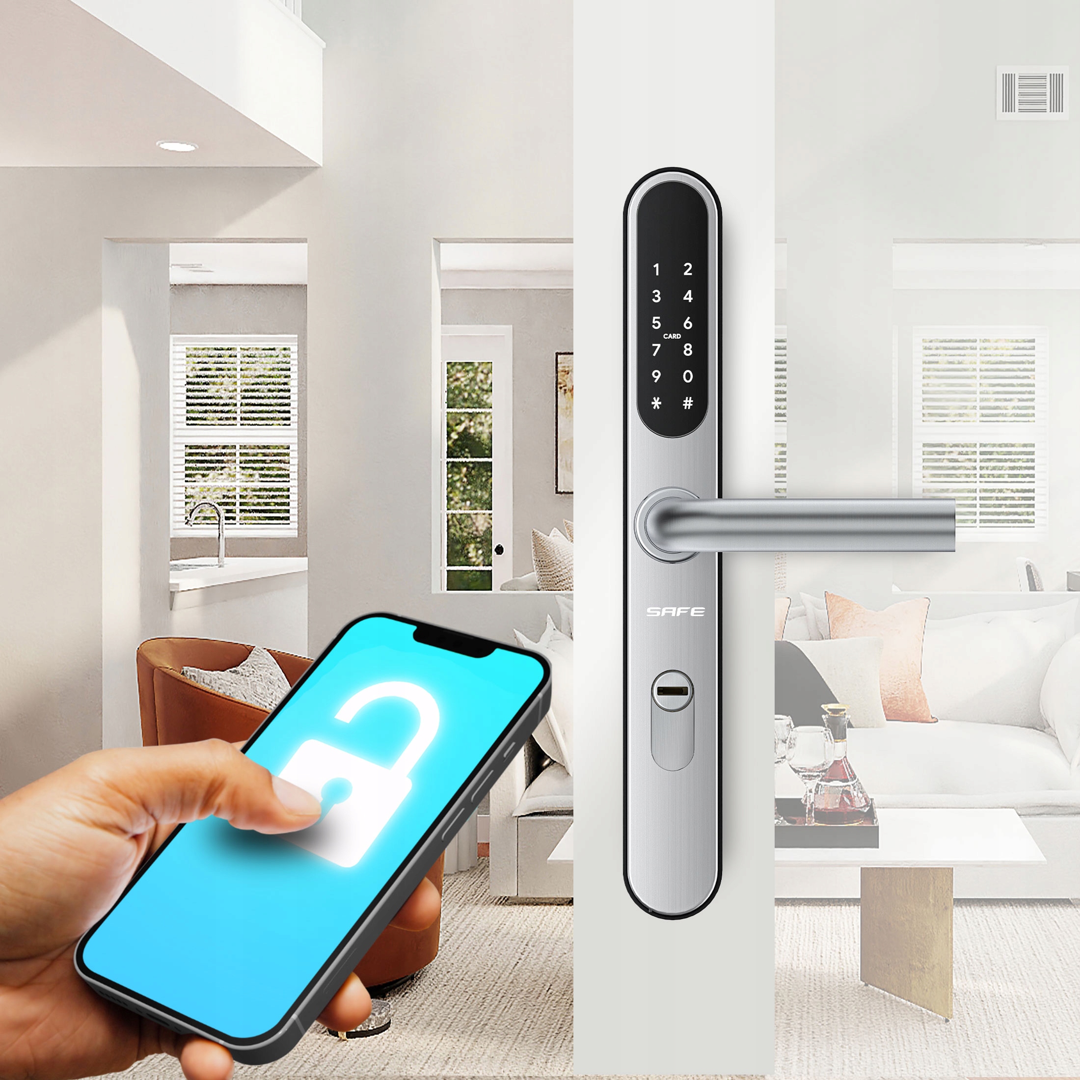 ELEKTRONICZNY ZAMEK KLAMKA do drzwi APP TTlock KOD PIN BOOKING r. 72 85 92 Marka Safe