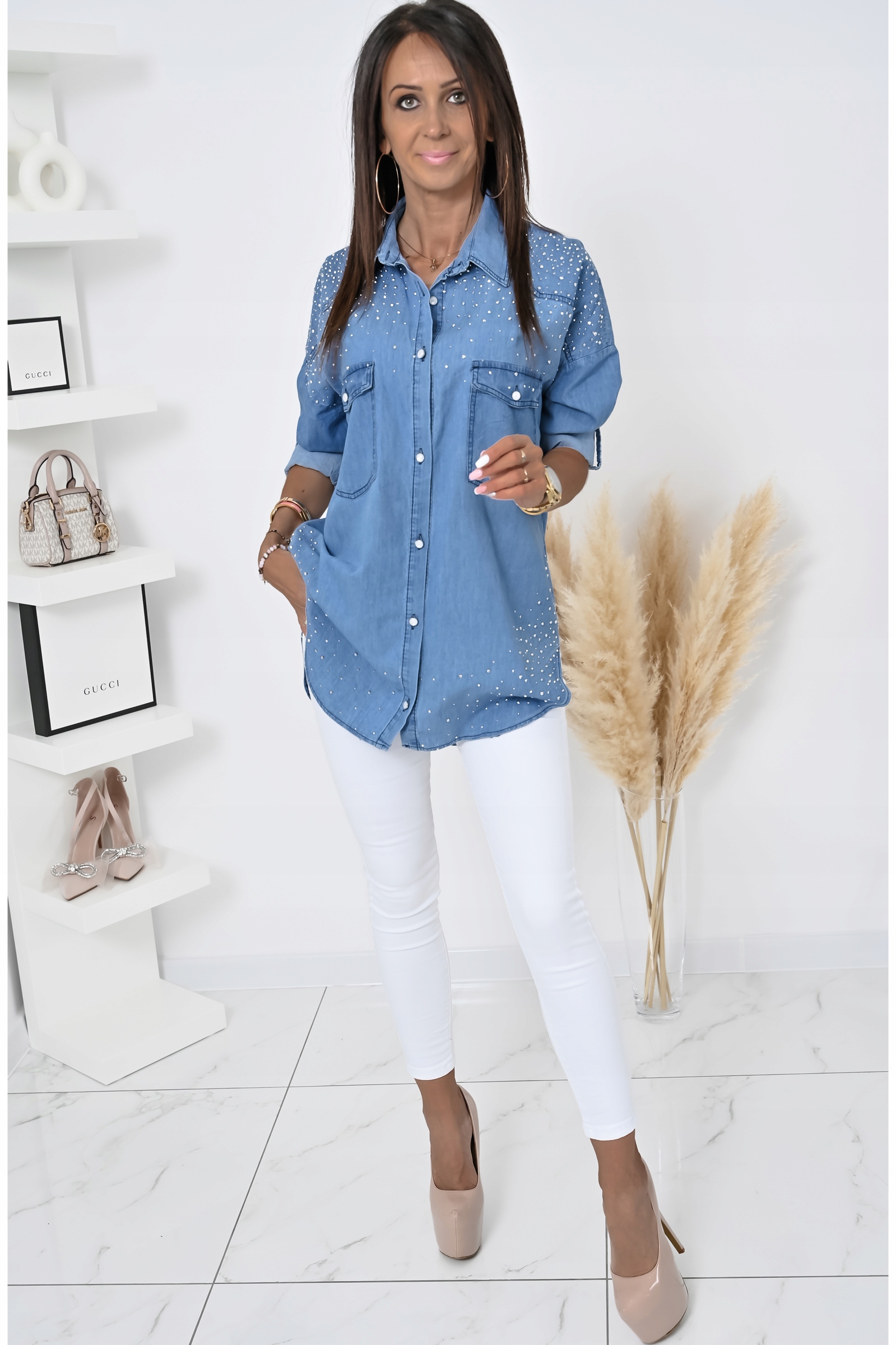 OVERSIZOWA ZDOBIONA KOSZULA JEANSOWA PATRICE! S Model Patrice