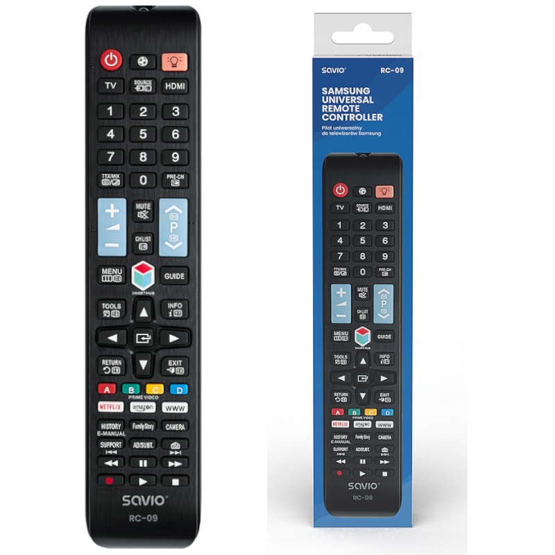 Pilot uniwersalny do telewizora Tv Samsung Savio RC-09 Smart Netflix Www