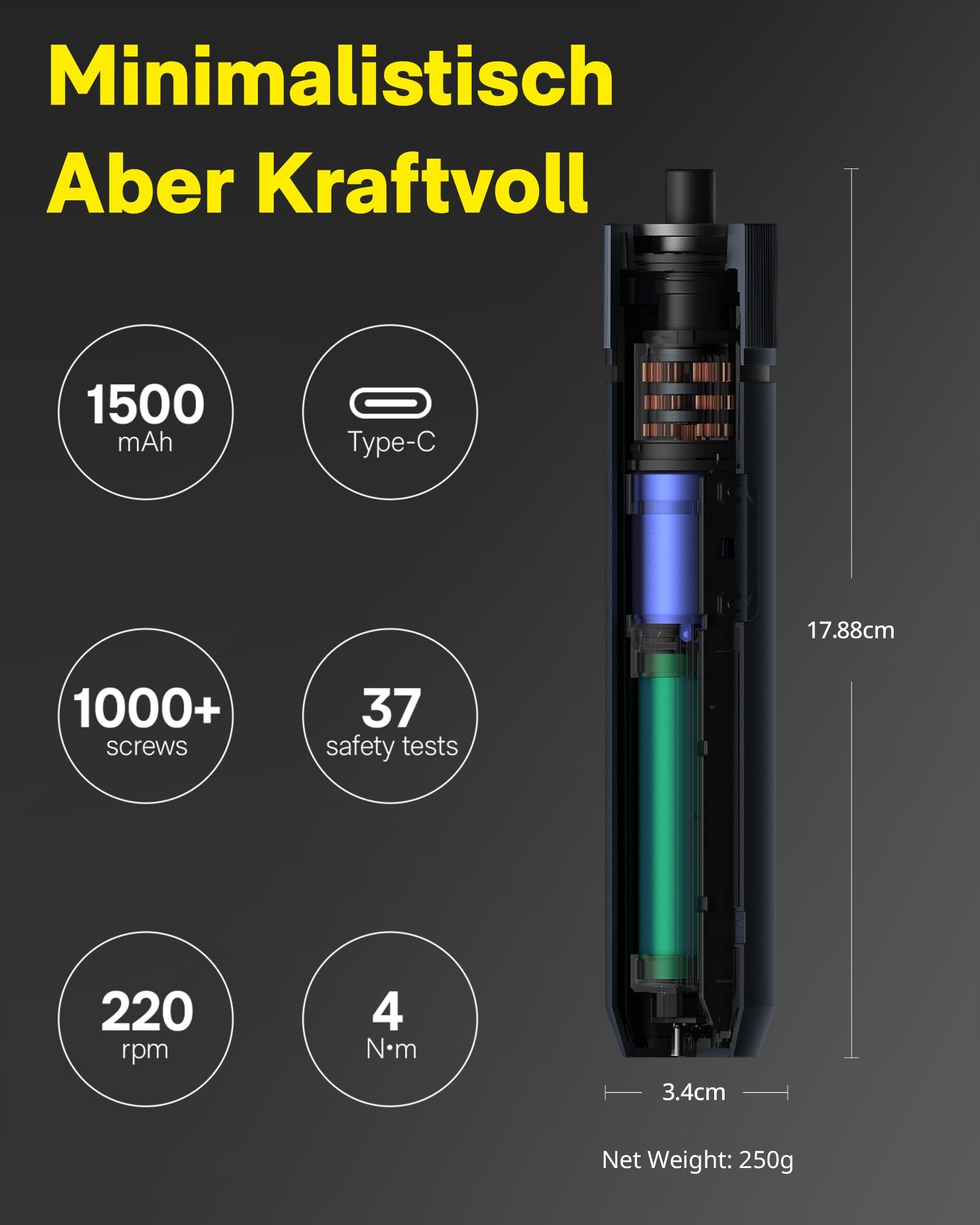 HOTO Zestaw Elektryczny Wkrętak LED 3.6V USB-C 12w1 1500mAh — miniatura 5