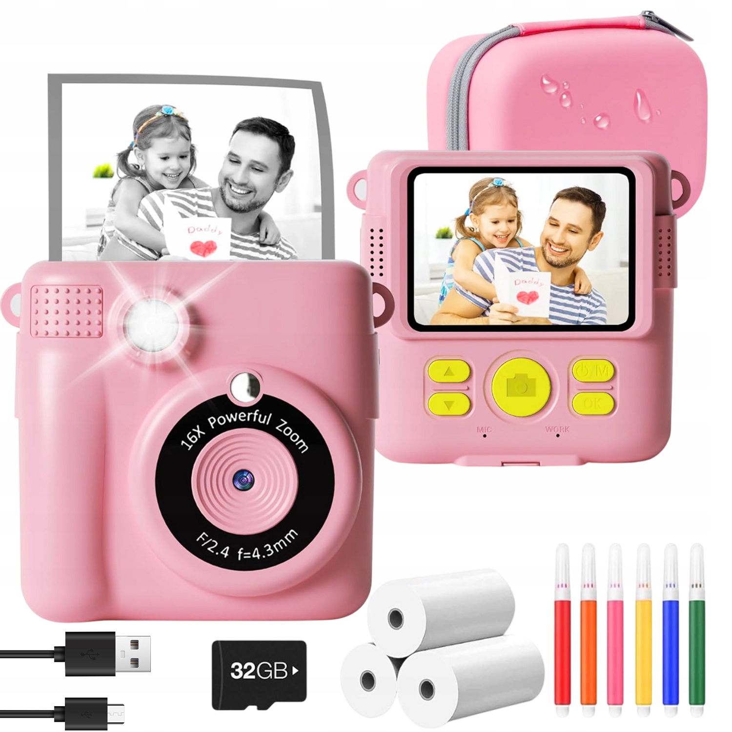 Instantní Digitální Fotoaparát Pro Děti S Tiskárnou, Růžový