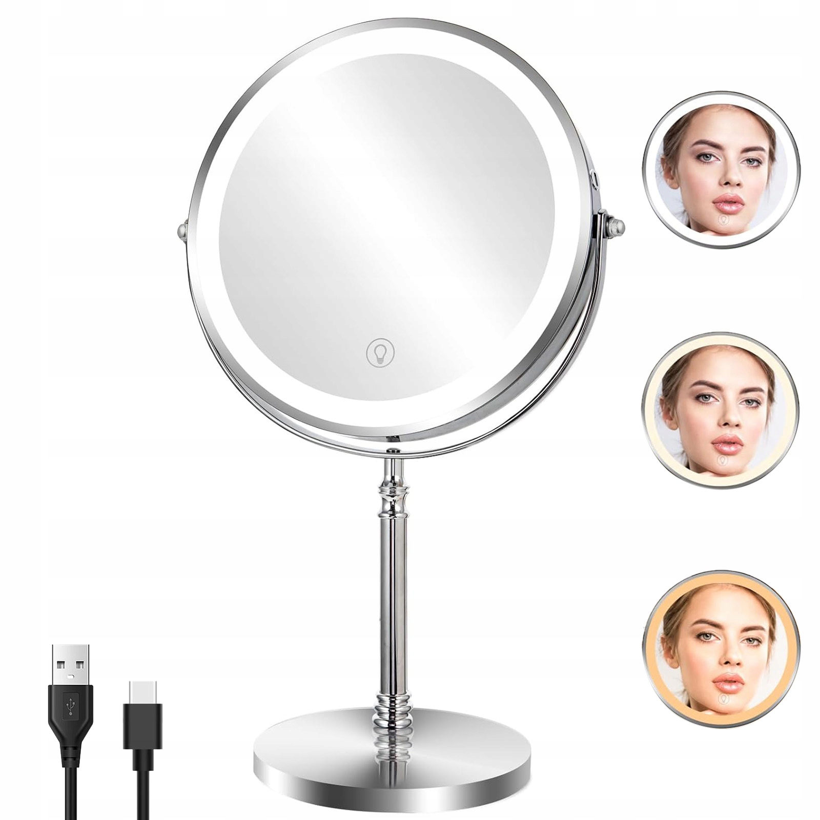 10X Kosmetické Zrcátko Pro Líčení, Podsvícené, Zvětšovací Led, stojící