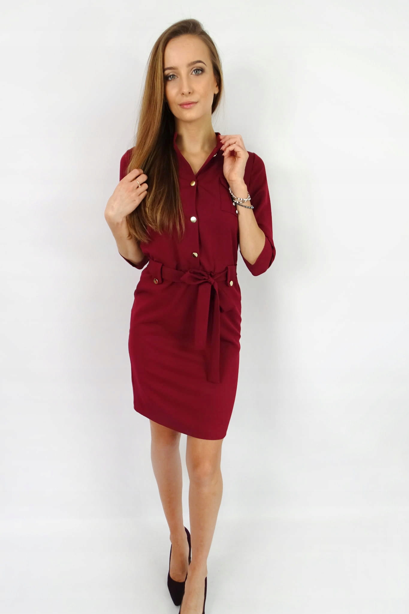 Natally Fashion Sukienka Szmizjerka bordowa 38(M) Marka inna