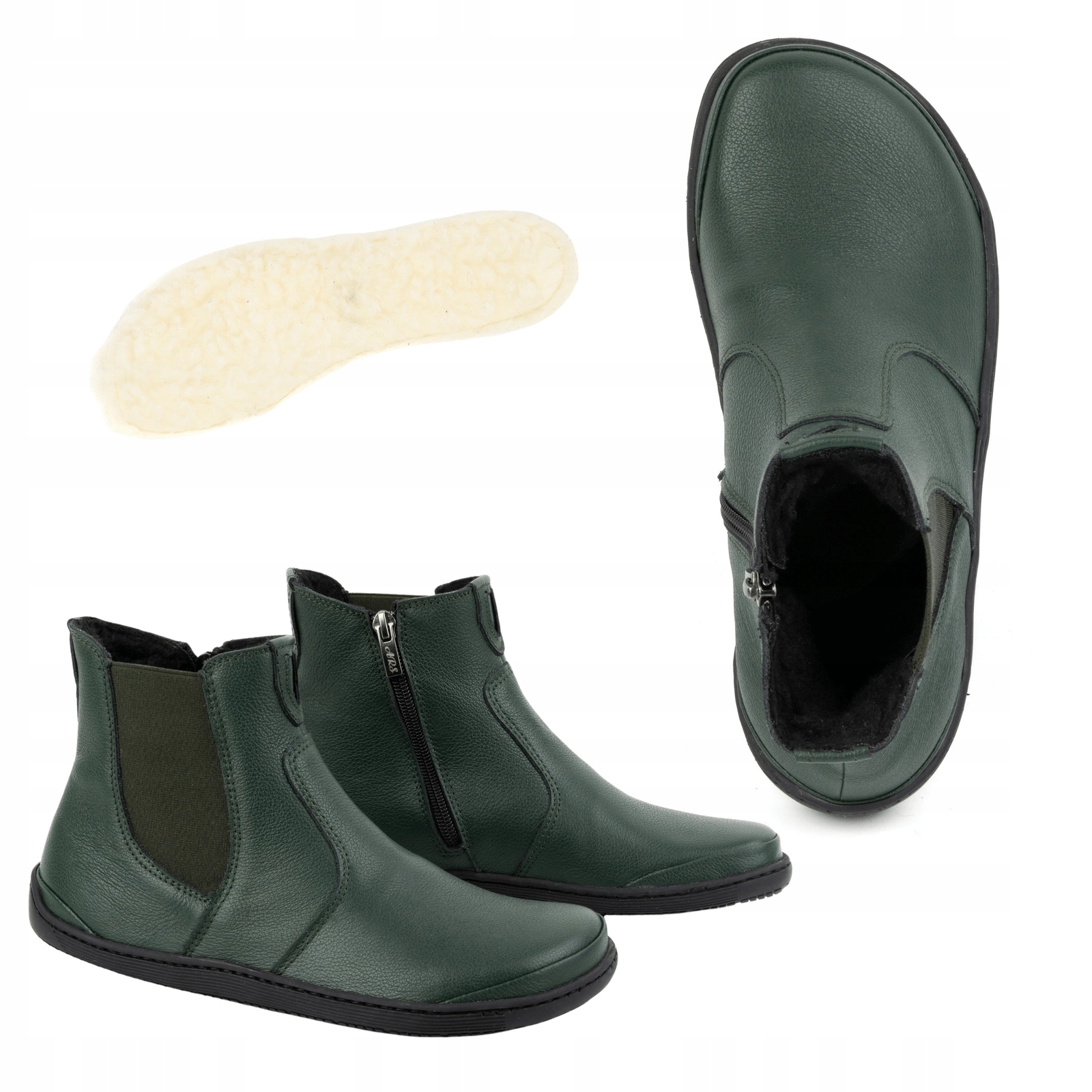 Dámské barefootové boty se zipem, zateplené, 1263, zelené, velikost 37