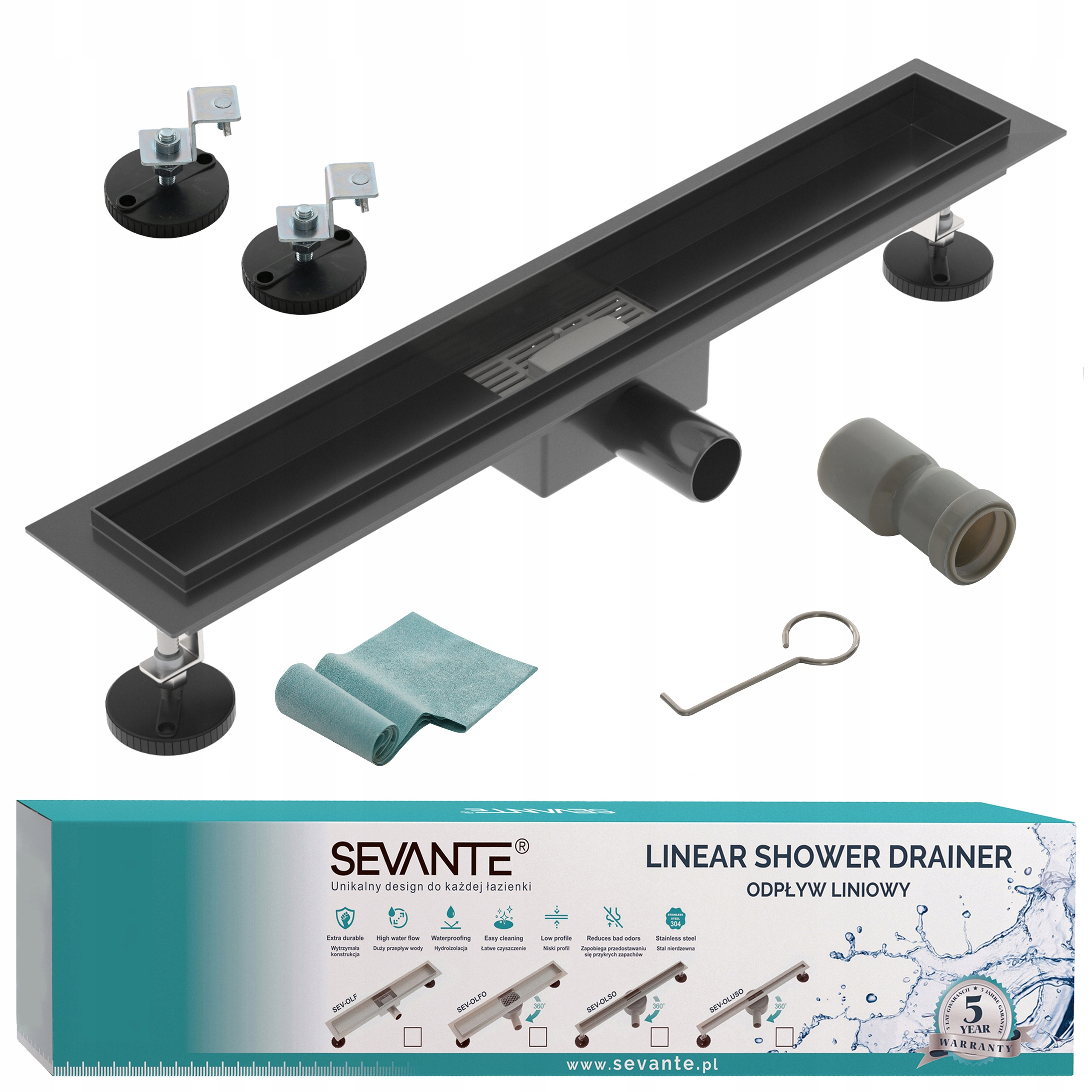 Korpus lineárního odtoku 90 cm Flat černý ocel 304, velká průchodnost