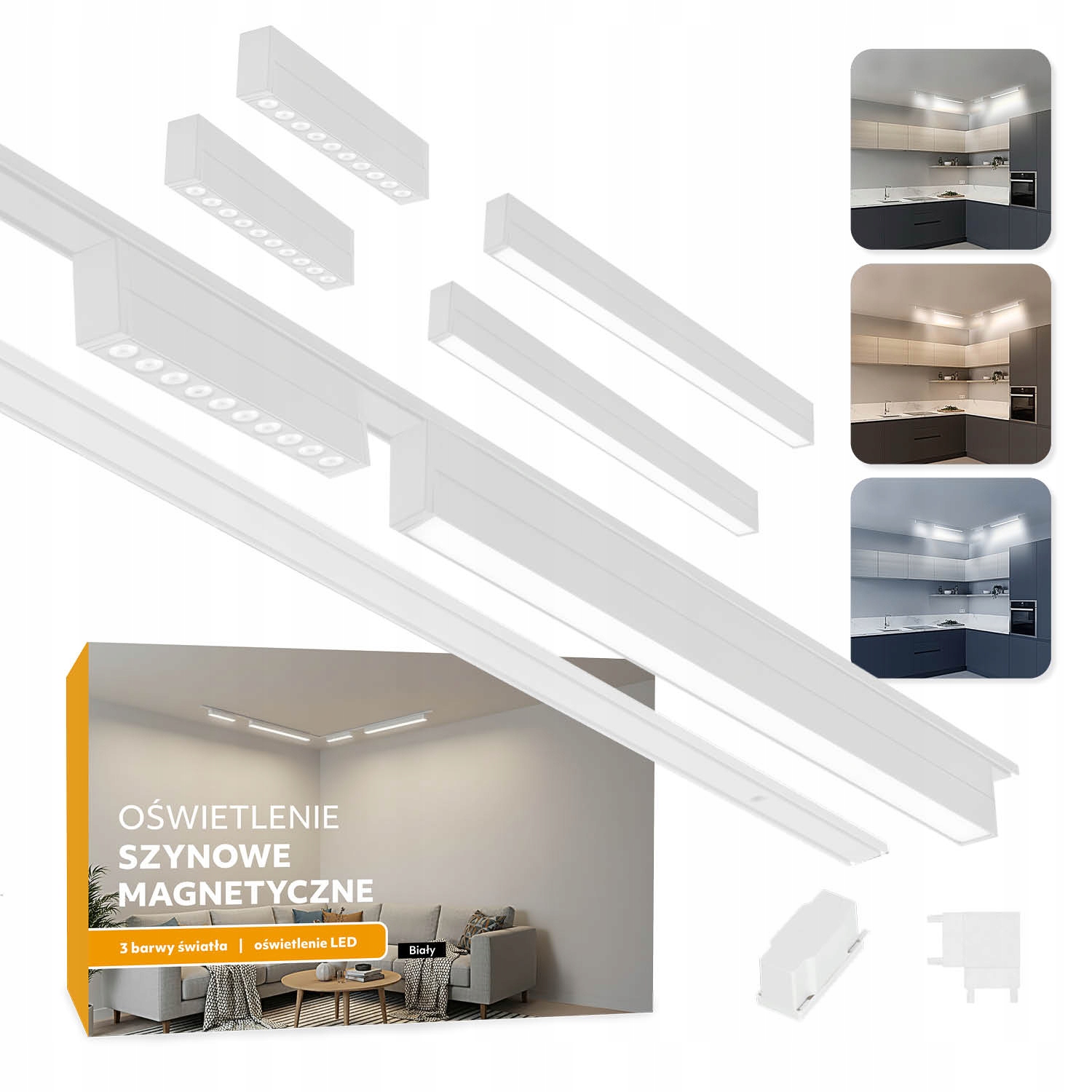 Magnetické koľajnicové osvetlenie Sada 2x Lišta 1 m 4x Led lampa Lišta L
