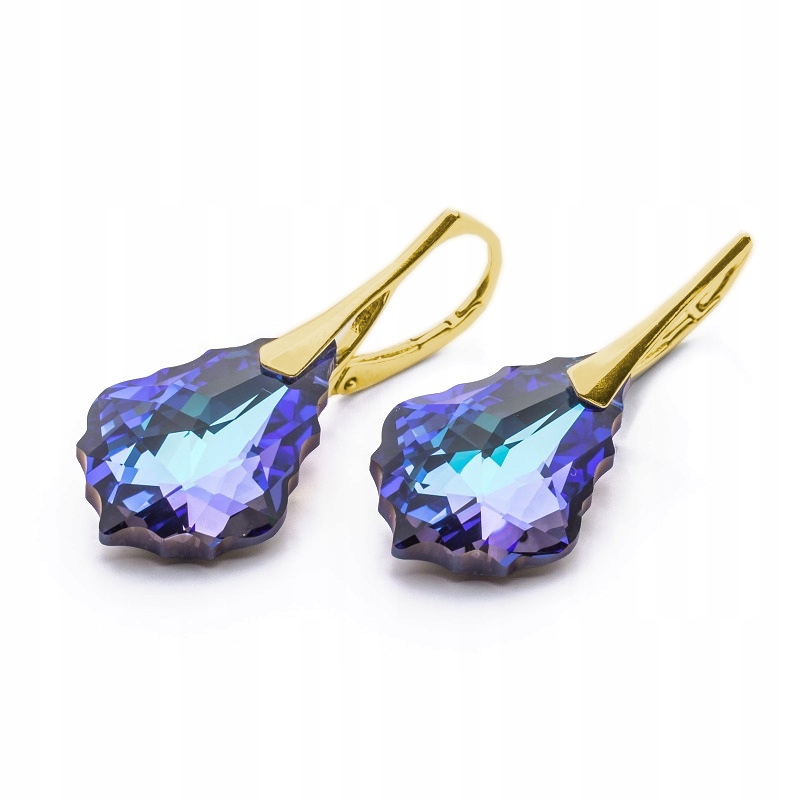 Stříbrné 925 pozlacené Náušnice Swarovski Baroque 22 mm Heliotrope