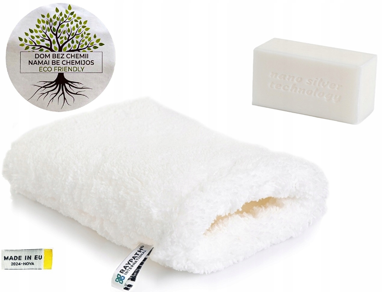 Raypath Zestaw Rękawica Biała Nova M Mydło Białe z Nanosrebrem 100g