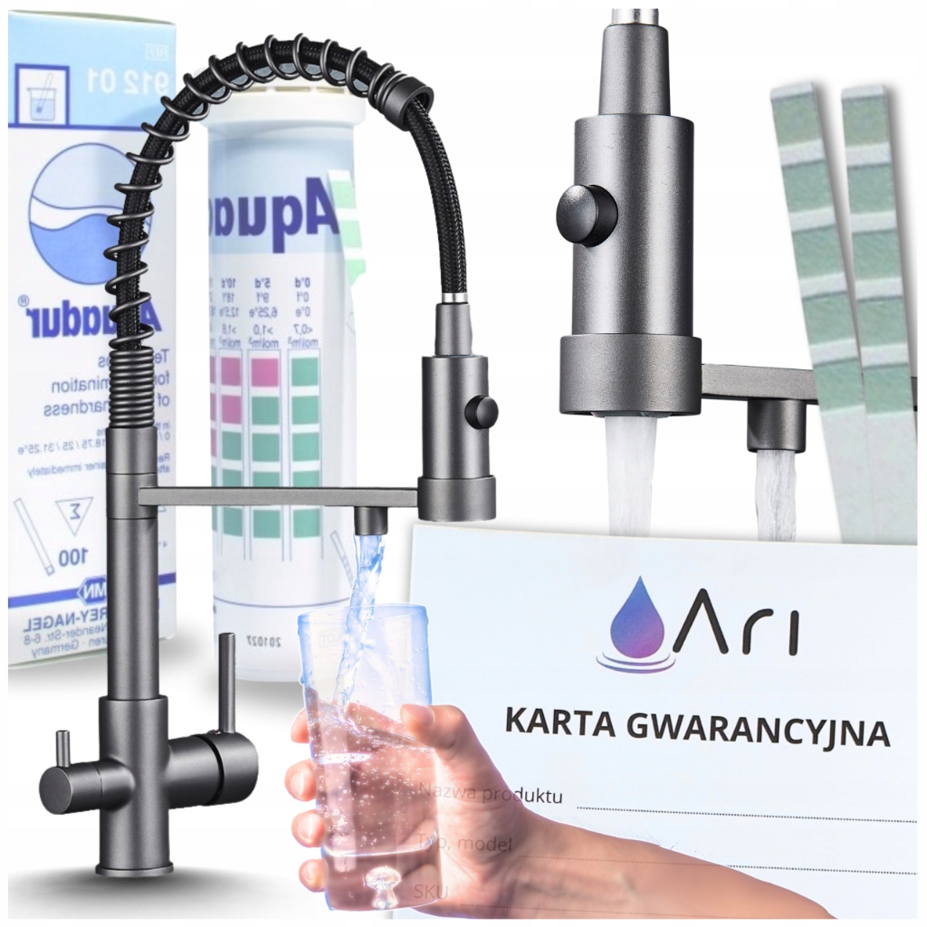 Stojanková kuchynská batéria Ari Solid Spring čierna, žula, šedá