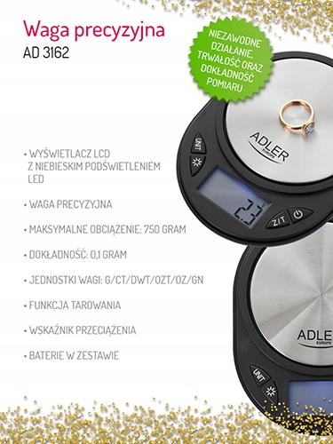 Waga Precyzyjna AD 3162 LCD 750g 0,1g Niebieskie Podświetlenie