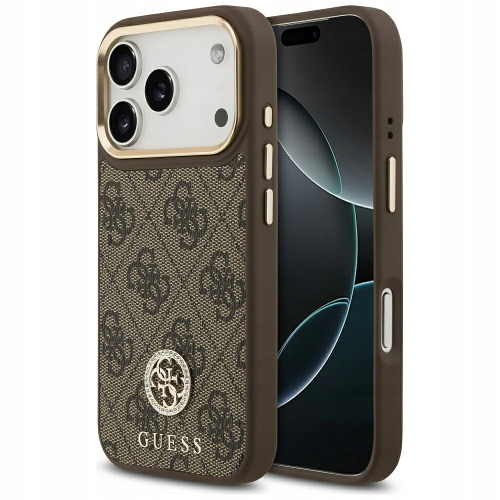 Pouzdro Guess 4G Strass Logo MagSafe pro iPhone 17 Pro, hnědé