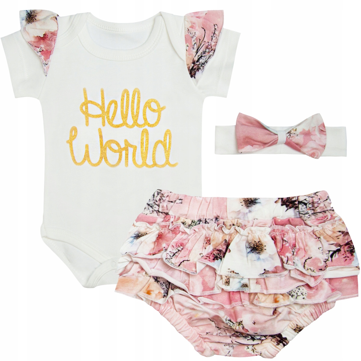 KOMPLET NIEMOWLĘCY body bloomersy opaska 80