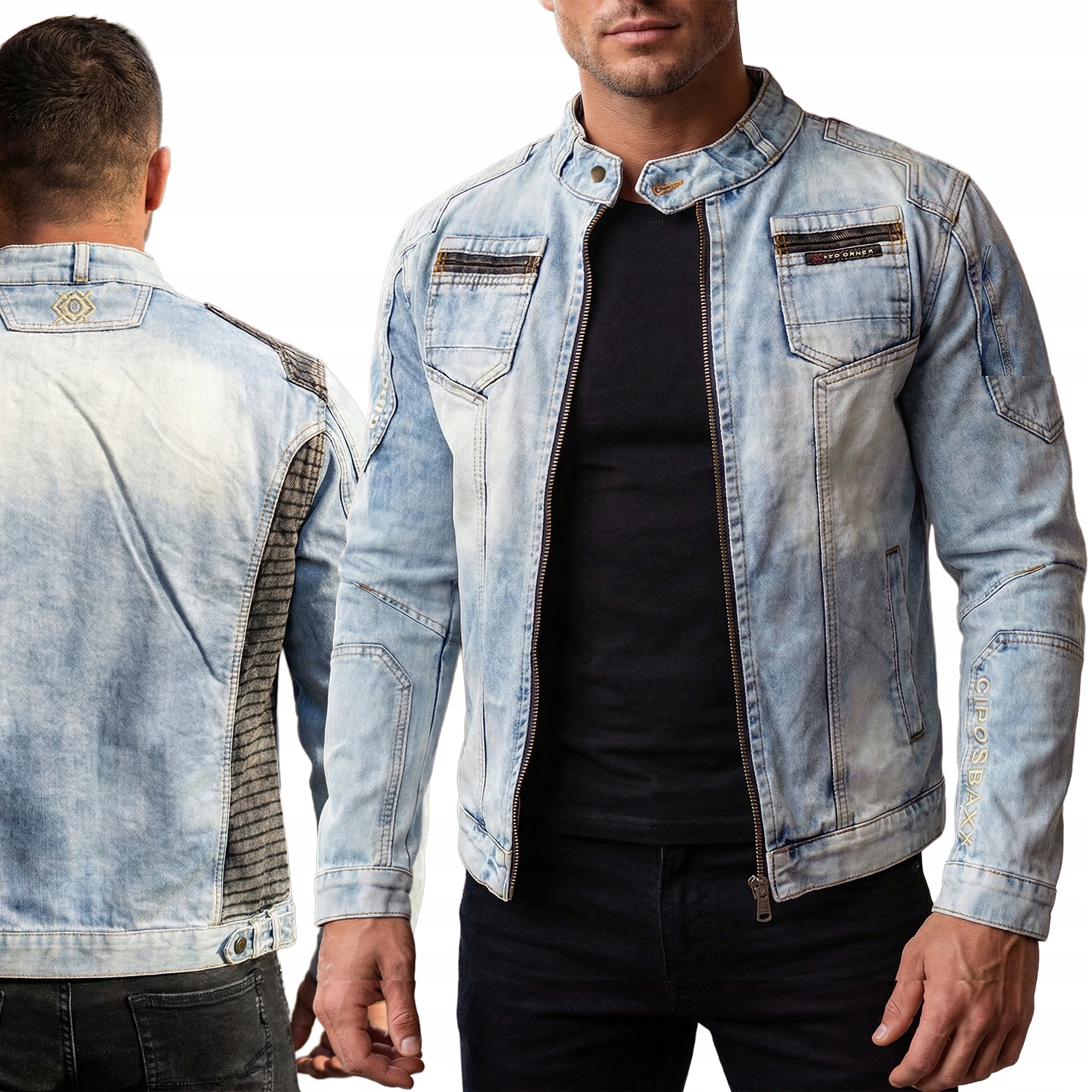 Džínová bunda Katana Cipo Baxx Přetíratelná Motor Style Stojka Regular