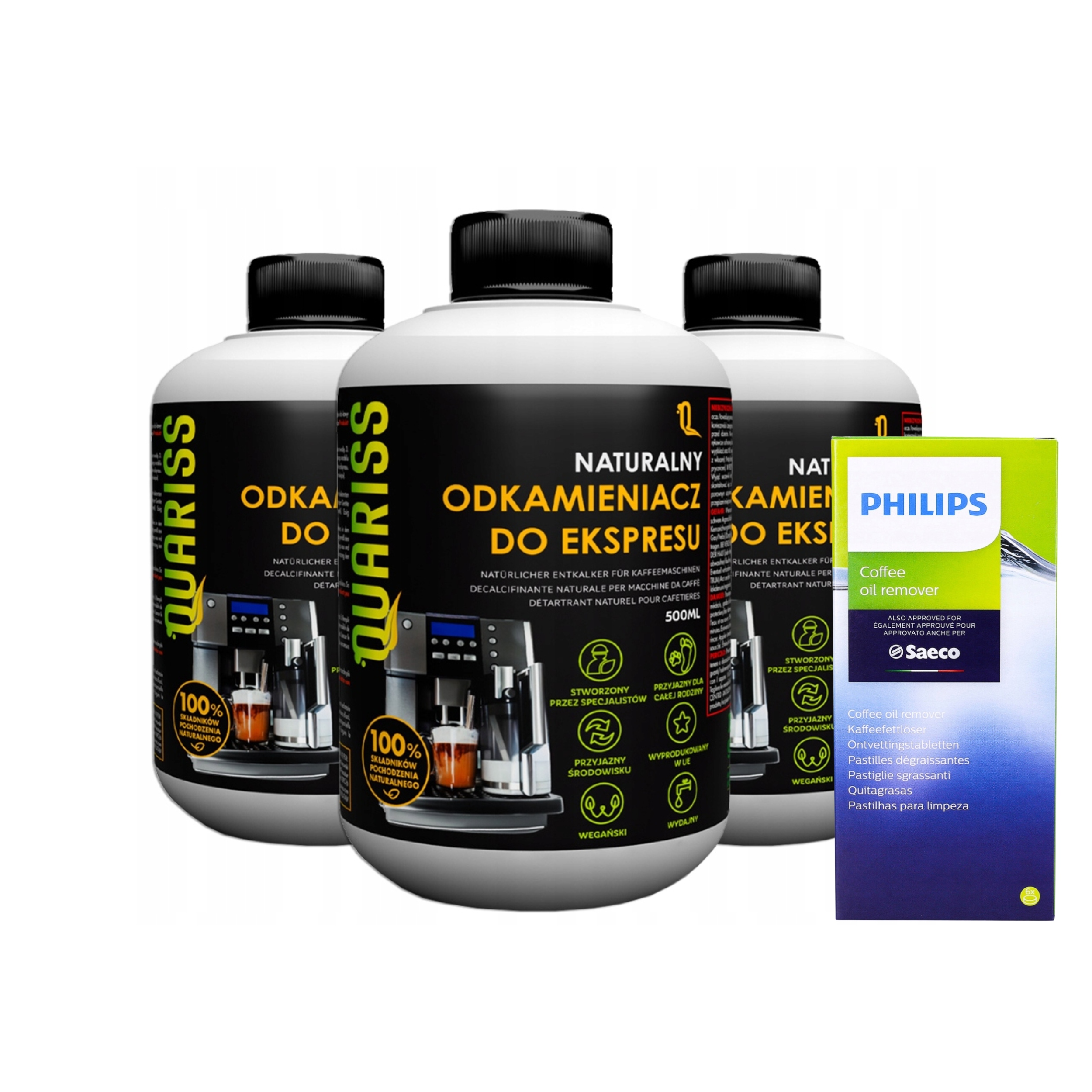 Levně Přírodní odvápňovač pro kávovar 3x500 ml odmašťovací tablety Philips