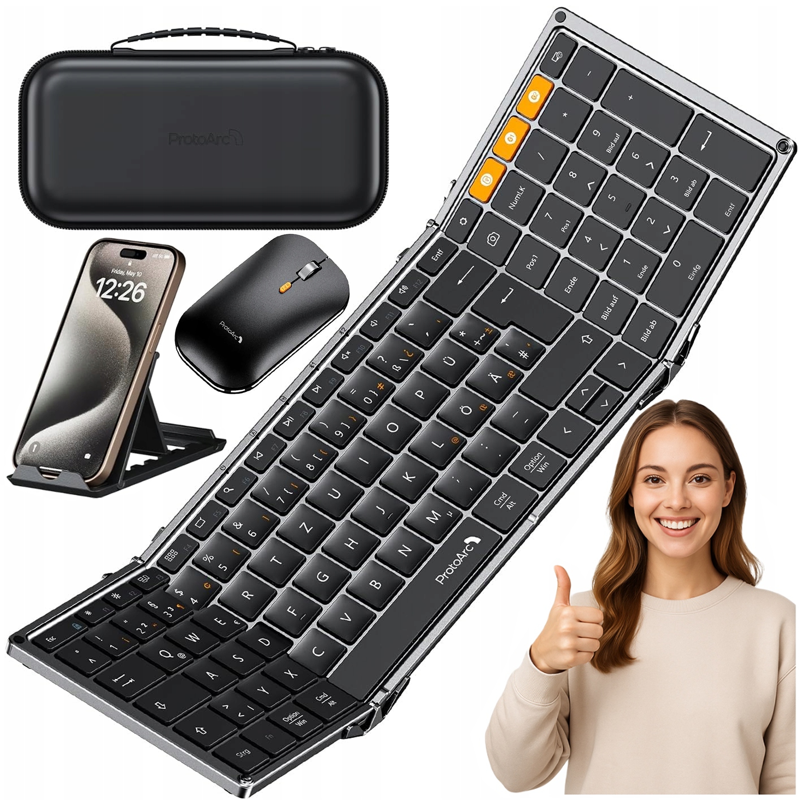 Skládací bezdrátová klávesnice ProtoArc XKM01 Bt 2.4G myš podstavec