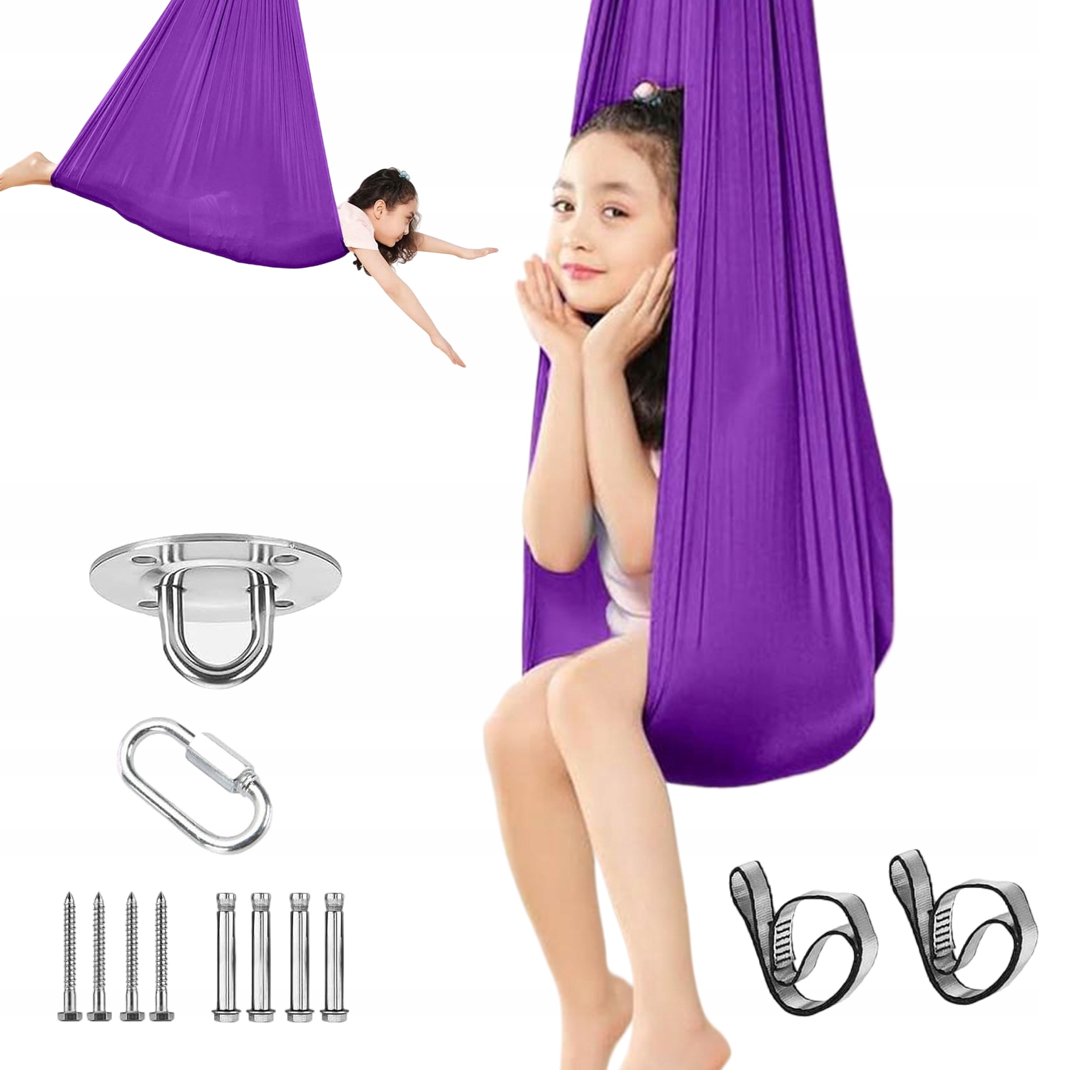 Huśtawka Dla Dzieci Hamak Chusta Sensoryczna Szarfa Akrobatyczna 280X100CM