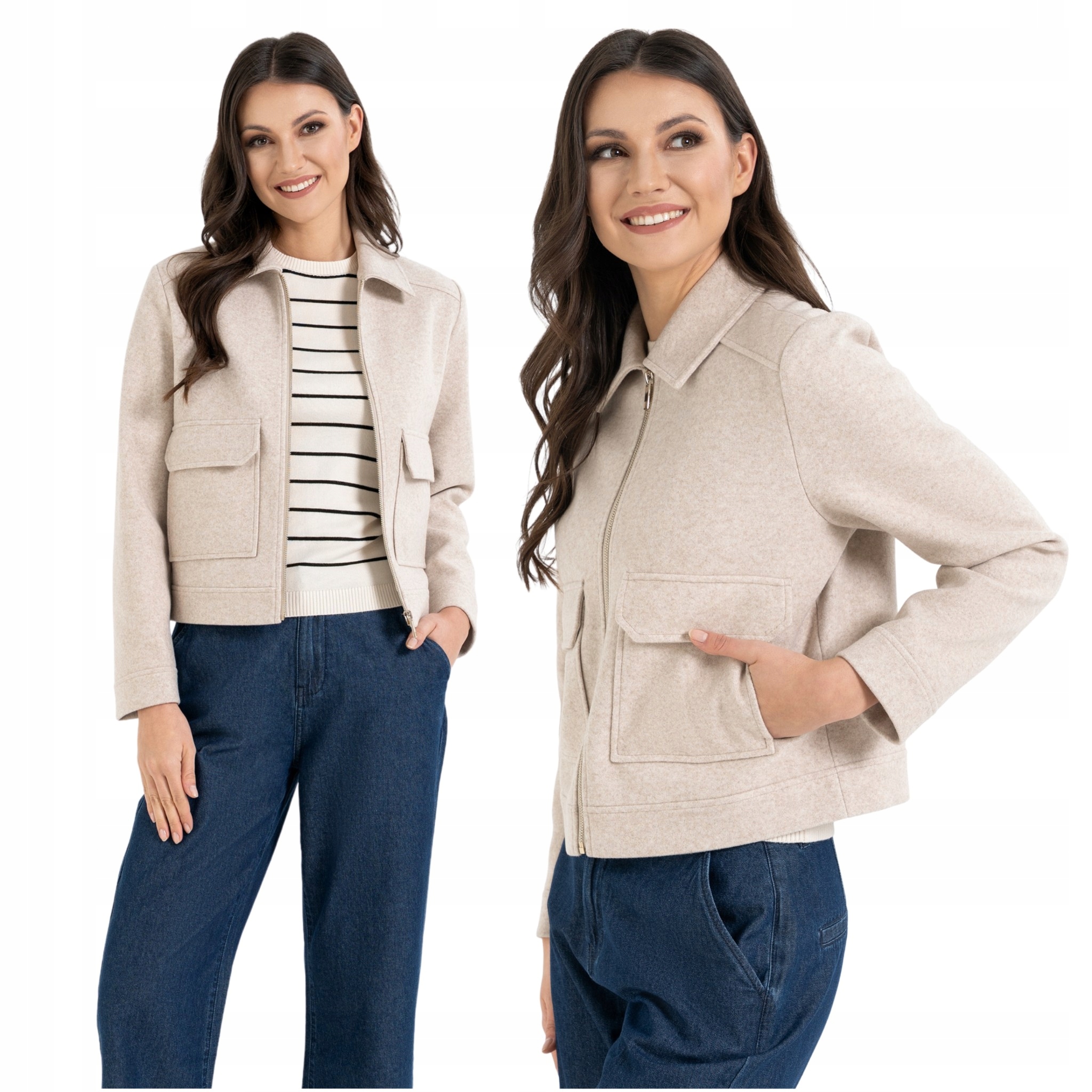 Dámská Elegantní Bomber S Límcem A Módními Kapsami Moraj 3XL