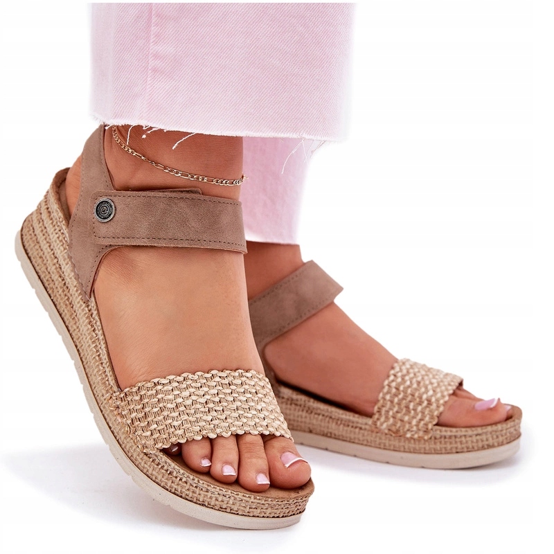 Sandały Damskie Na Koturnie Rzep Inblu RV000014 Beżowe 40