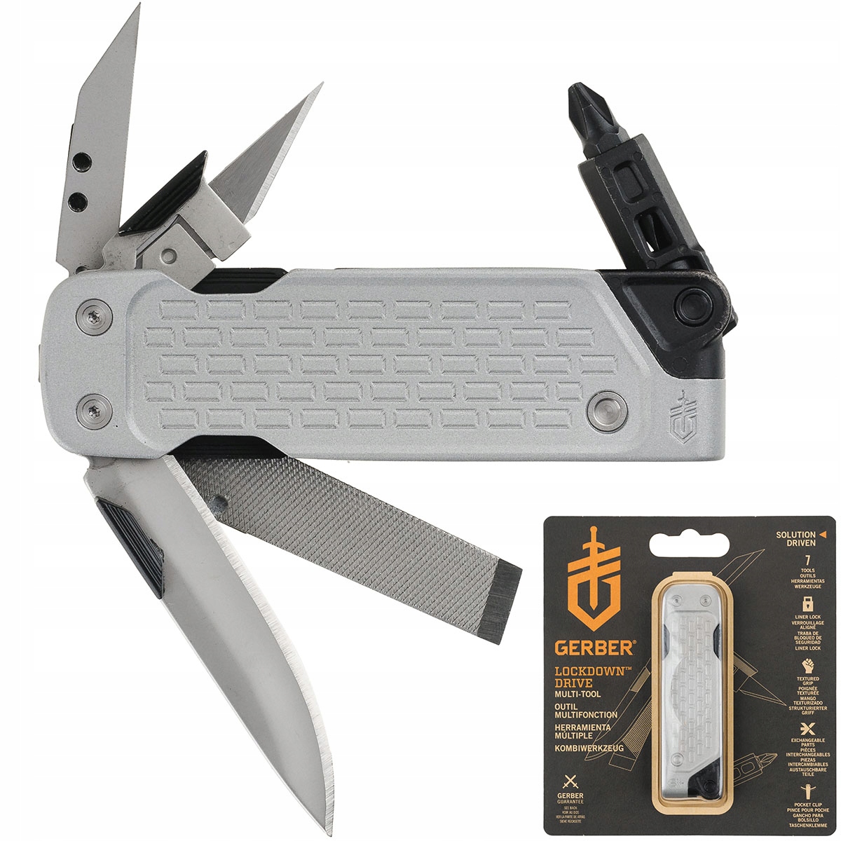 Nůž Multitool Gerber Lockdown Drive Silver Skalpel Edc šroubovák
