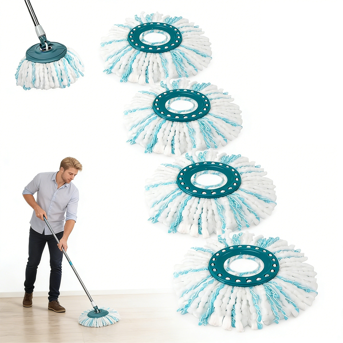 Vložka Do Mopu Zásoba Mop Koncovka Absorpční Nástavec Kulatý 4ks