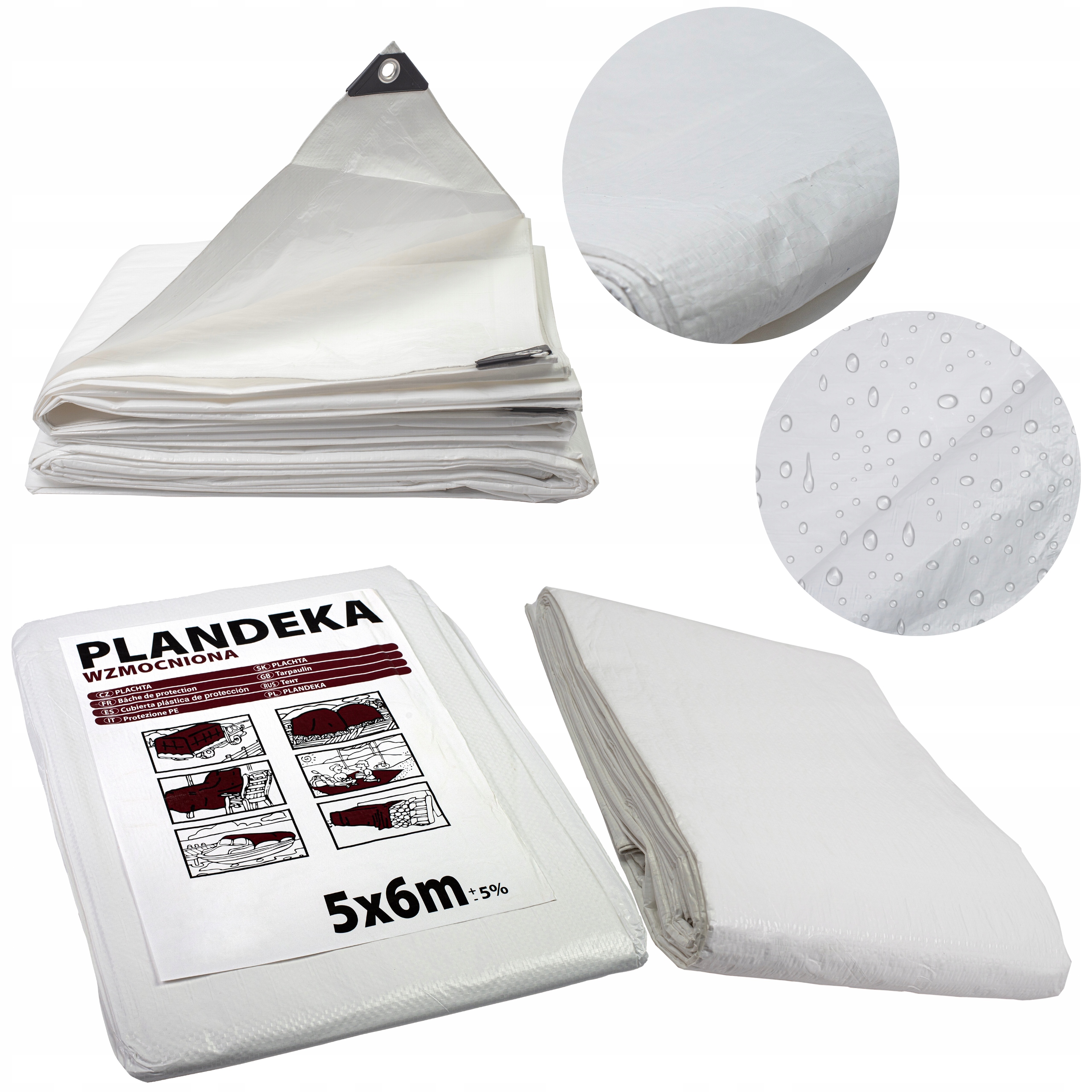 Plachta 8x12 m Bílá Vyztužená Voděodolná Ochranná Plachta