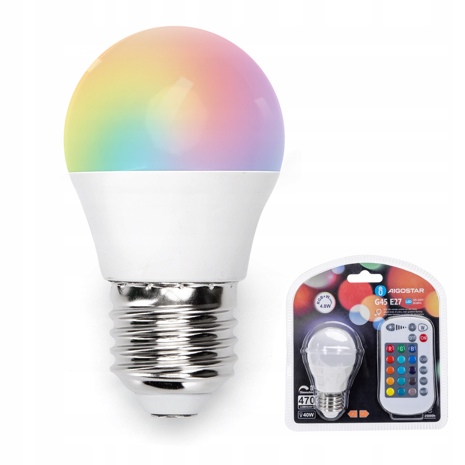 Żarówka LED E27 G45 4,8W RGB+WW RGBW z pilotem IR Rodzaj LED