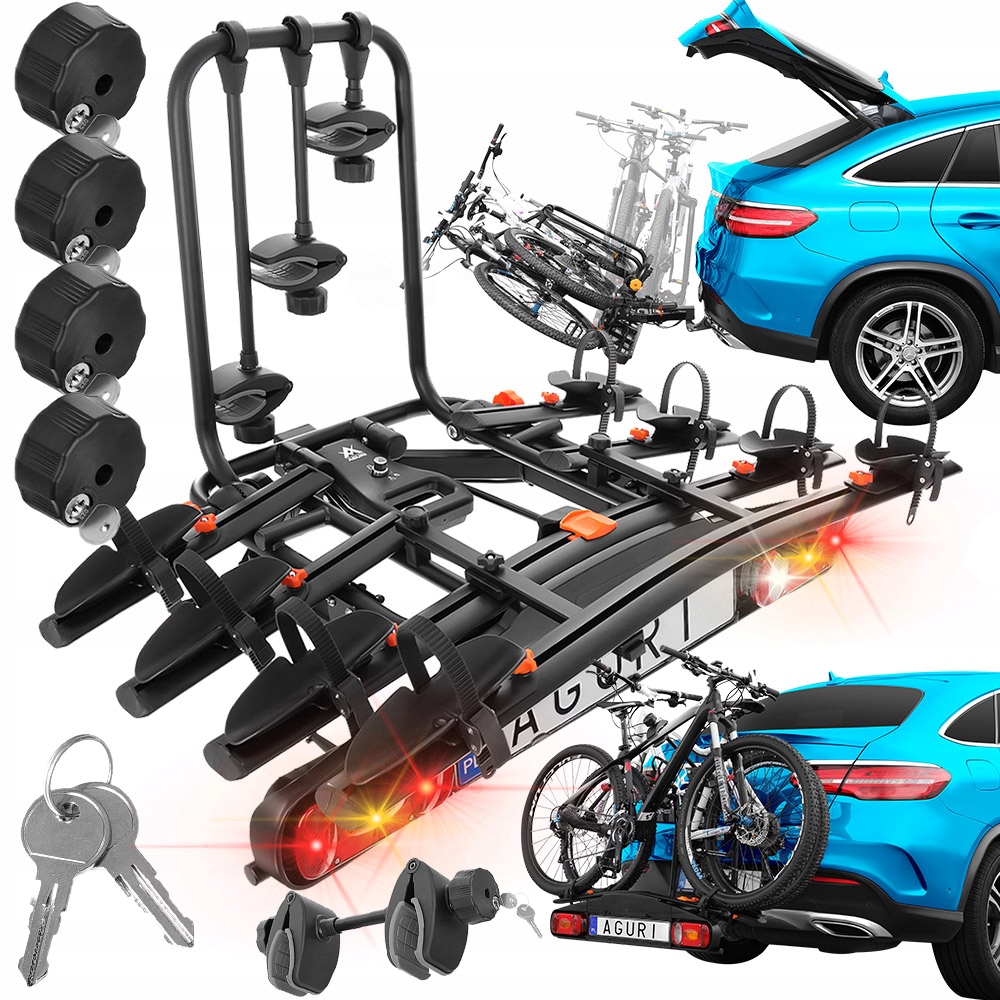 UCHWYT ROWEROWY NA HAK BAGAŻNIK NA 4 ROWERY AGURI ACTIVE BIKE 13PIN + UCHYŁ