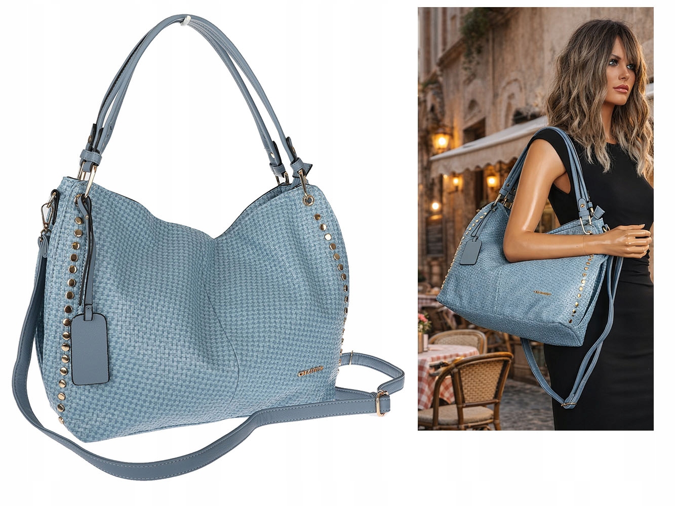 Dámská kabelka shopper prostorná městská přes rameno CH3368 Modrá