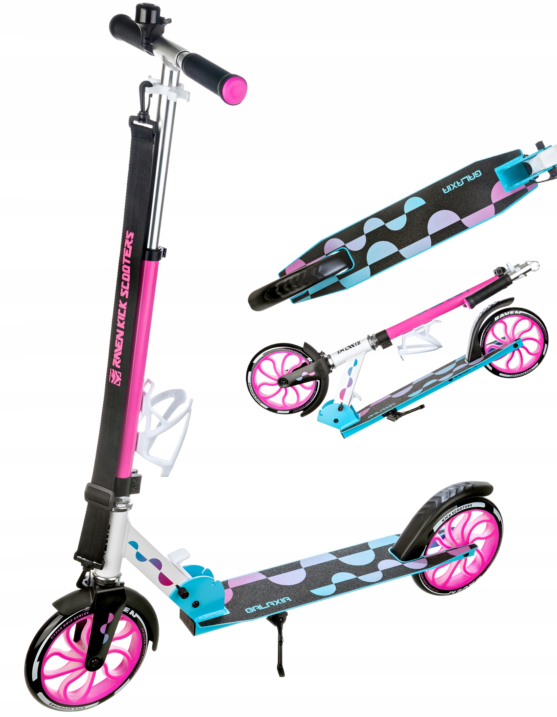 Hulajnoga Duża Raven Galaxia Blue/Pink 200mm dzwonkiem i kołami Led