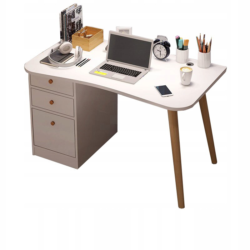 Počítačový Stůl Pro Domácí Kancelář Zásuvky Bílý Stolek 100 CM Skandinávský