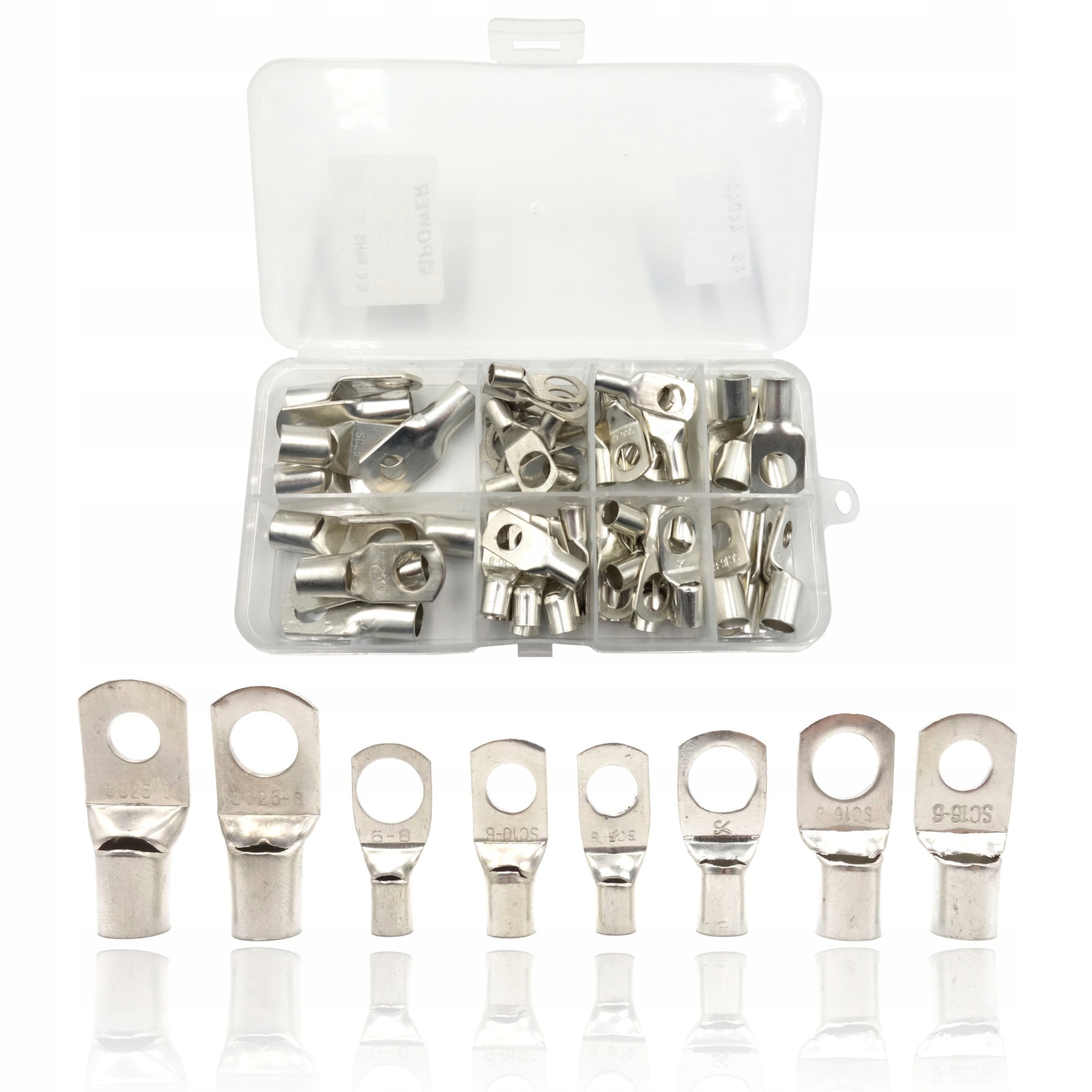 Zestaw konektorów oczkowych M6 M8 60 sztuk nieizolowane w pudełku 6-25mm2