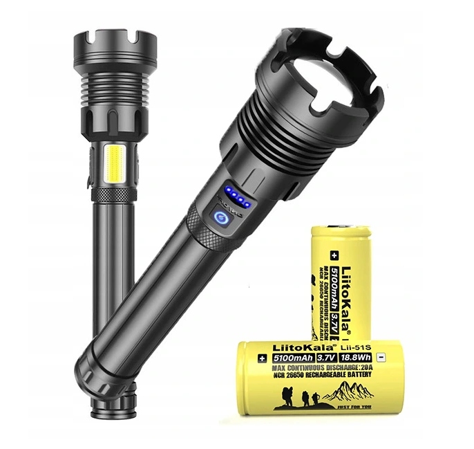 Тактичний ліхтарик XHP90 USB ZOOM COB + 2x 5100mAh