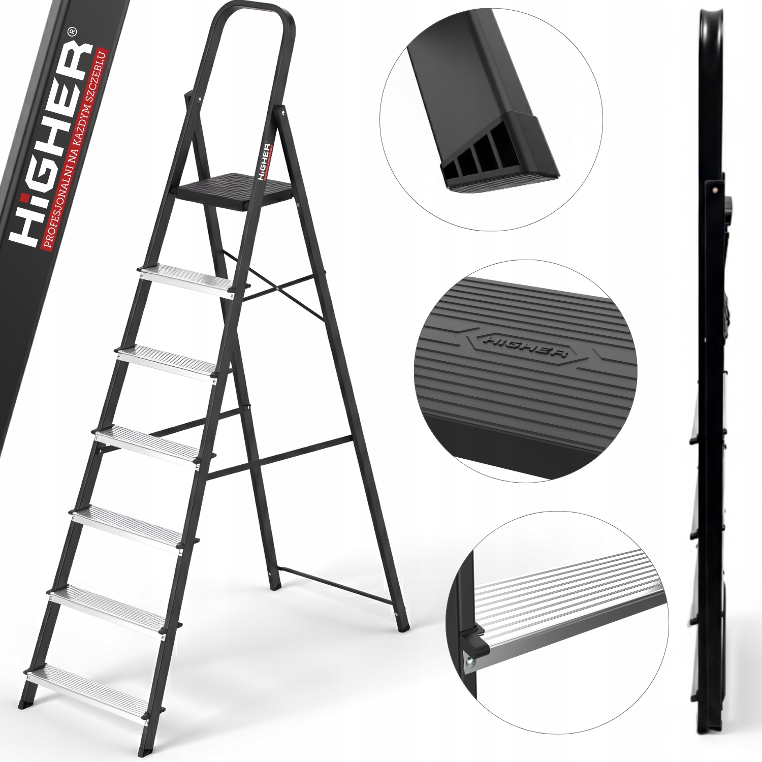 Žebřík z oceli Higher 7 stupňů 150 kg Silný