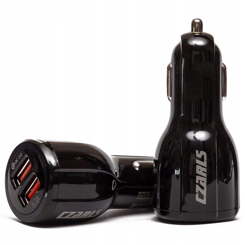 SZYBKA ŁADOWARKA SAMOCHODOWA 2 x USB QC 3.0 Podświetlenie LED Kolor czarny