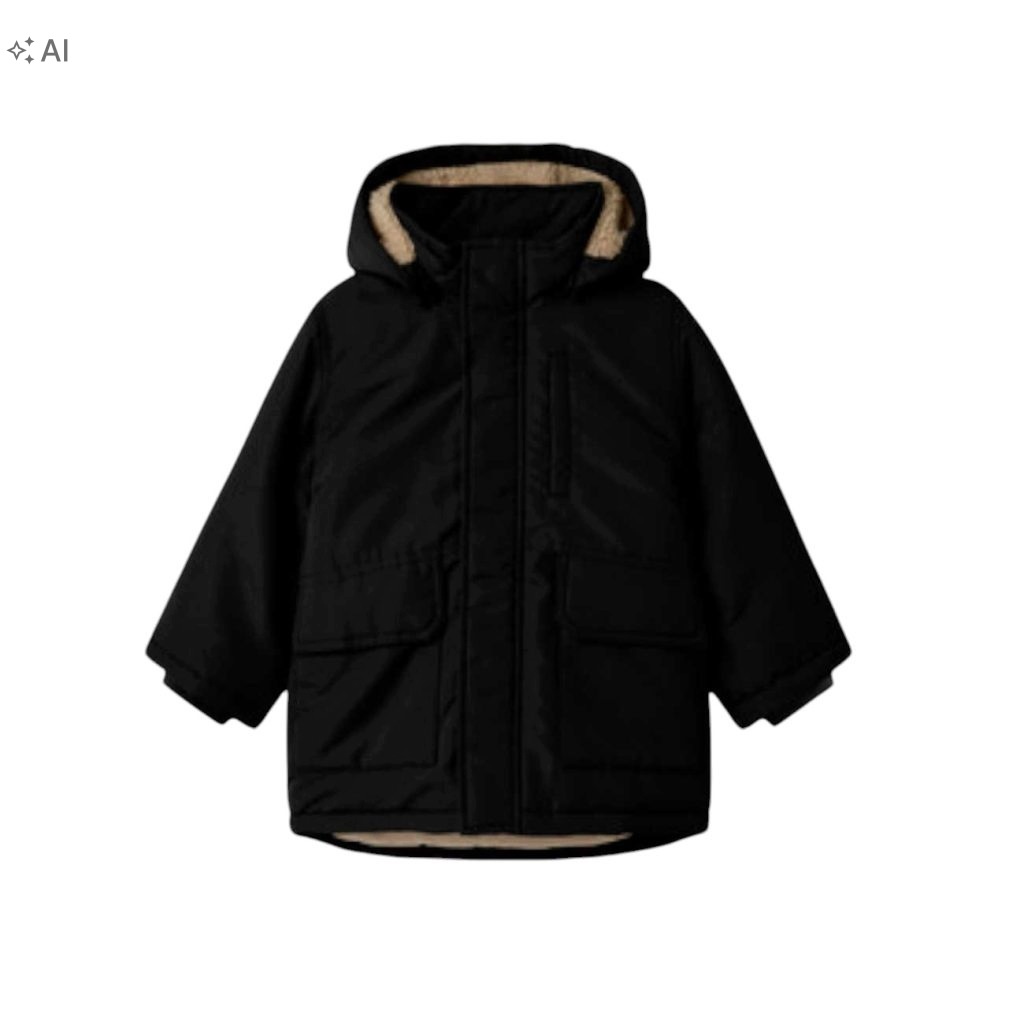 Name It Czarna Zimowa Parka Dziecięca Z Kapturem 110 7DA