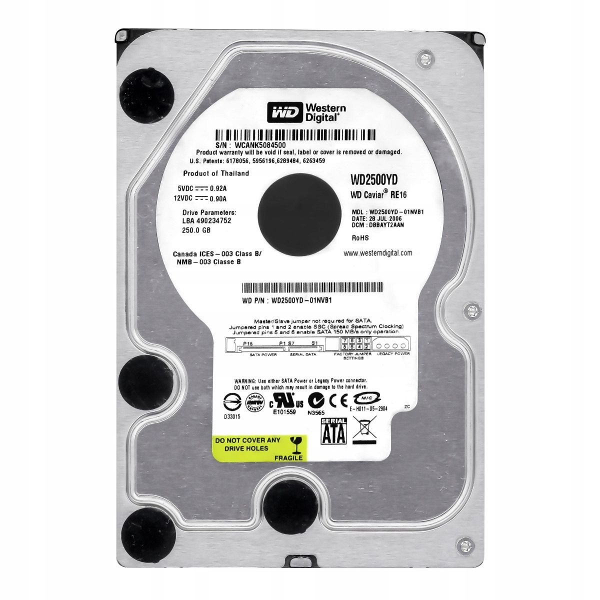 Wd Caviar RE16 250GB 7.2K 16MB Sata II 3.5'' WD2500YD