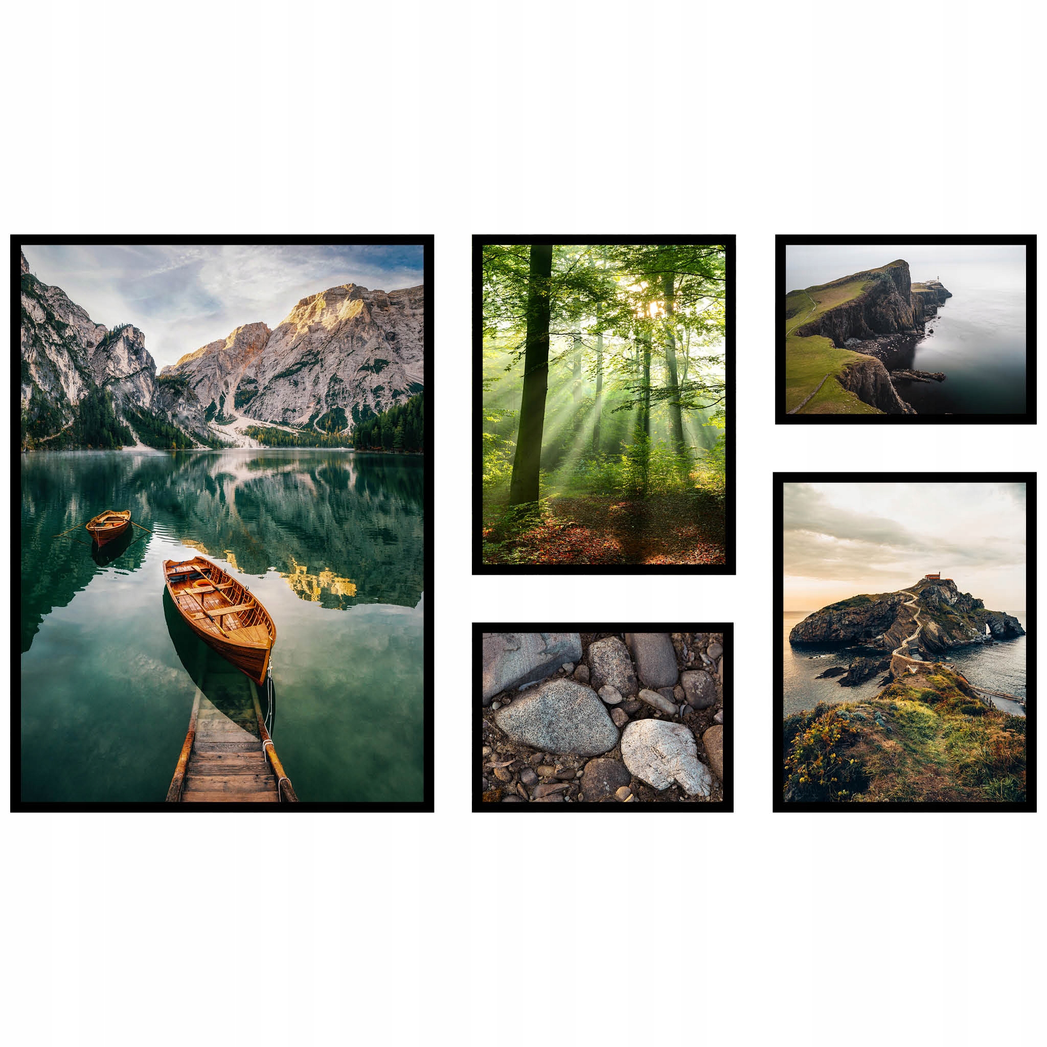 

Duży Komplet 5szt Plakaty krajobraz łódka jezioro