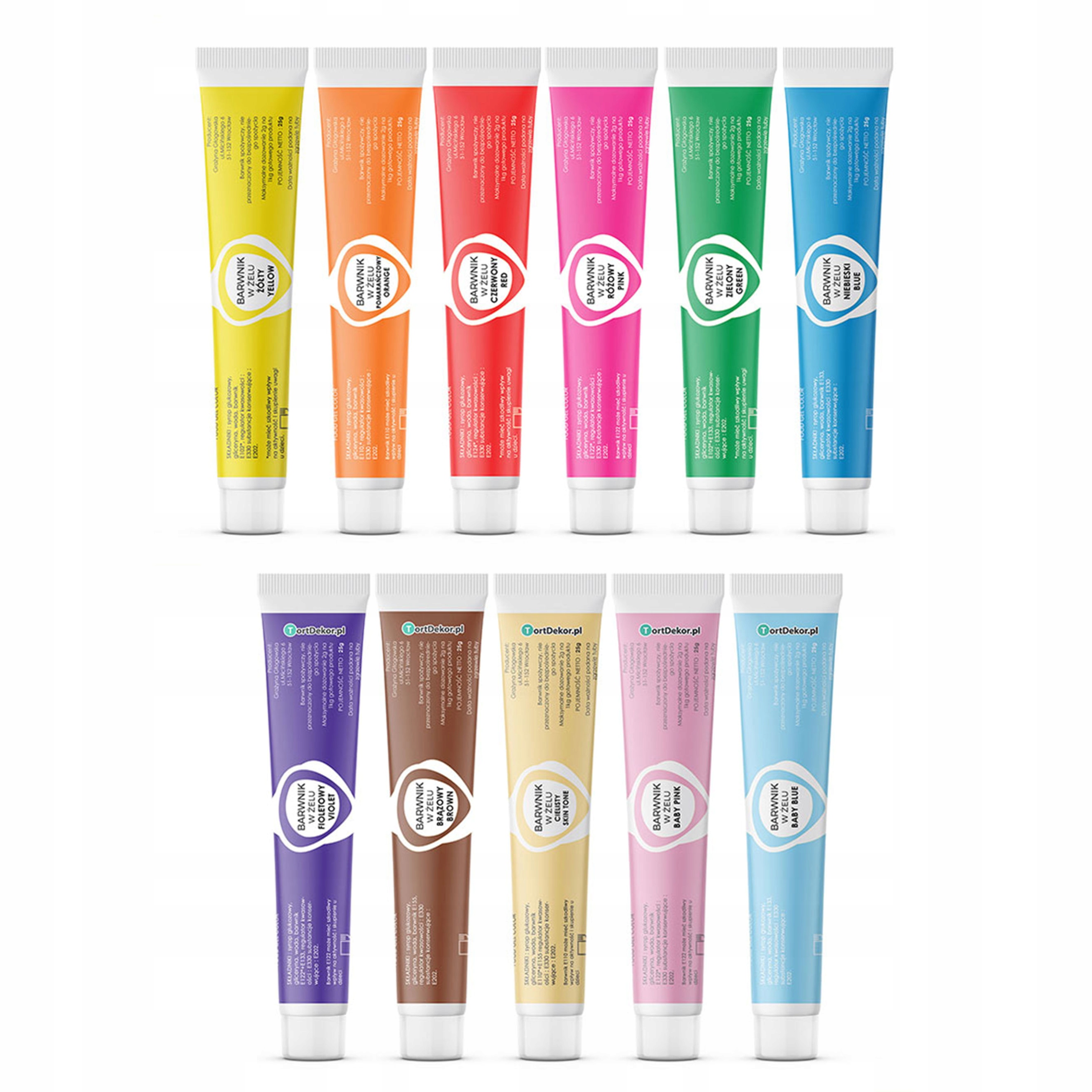 Barwniki Spożywcze Żel Zestaw 11 sztuk x 25g