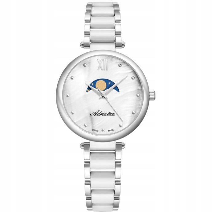 Adriatica dámské stříbrné hodinky s fázemi měsíce a keramickými prvky