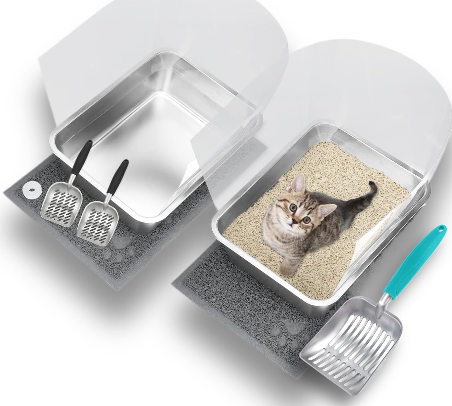 Kuweta dla kota ze stali nierdzewnej zestaw 2 sztuk mata łopatka 45x35x15cm