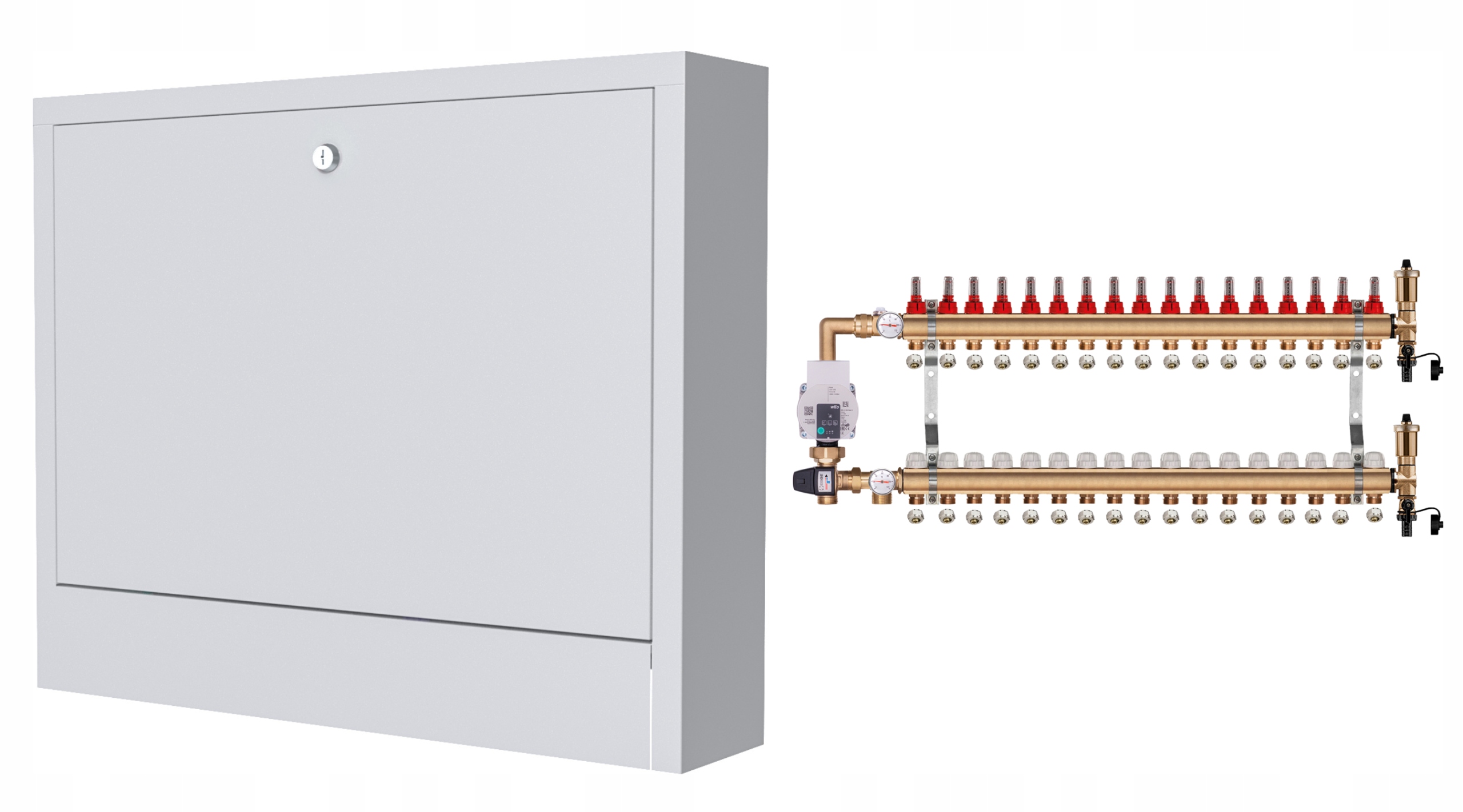 Mosazný Rozdělovač Pro Podlahovku 17 S Čerpadlem Wilo+nástěnná Skříňka+pex