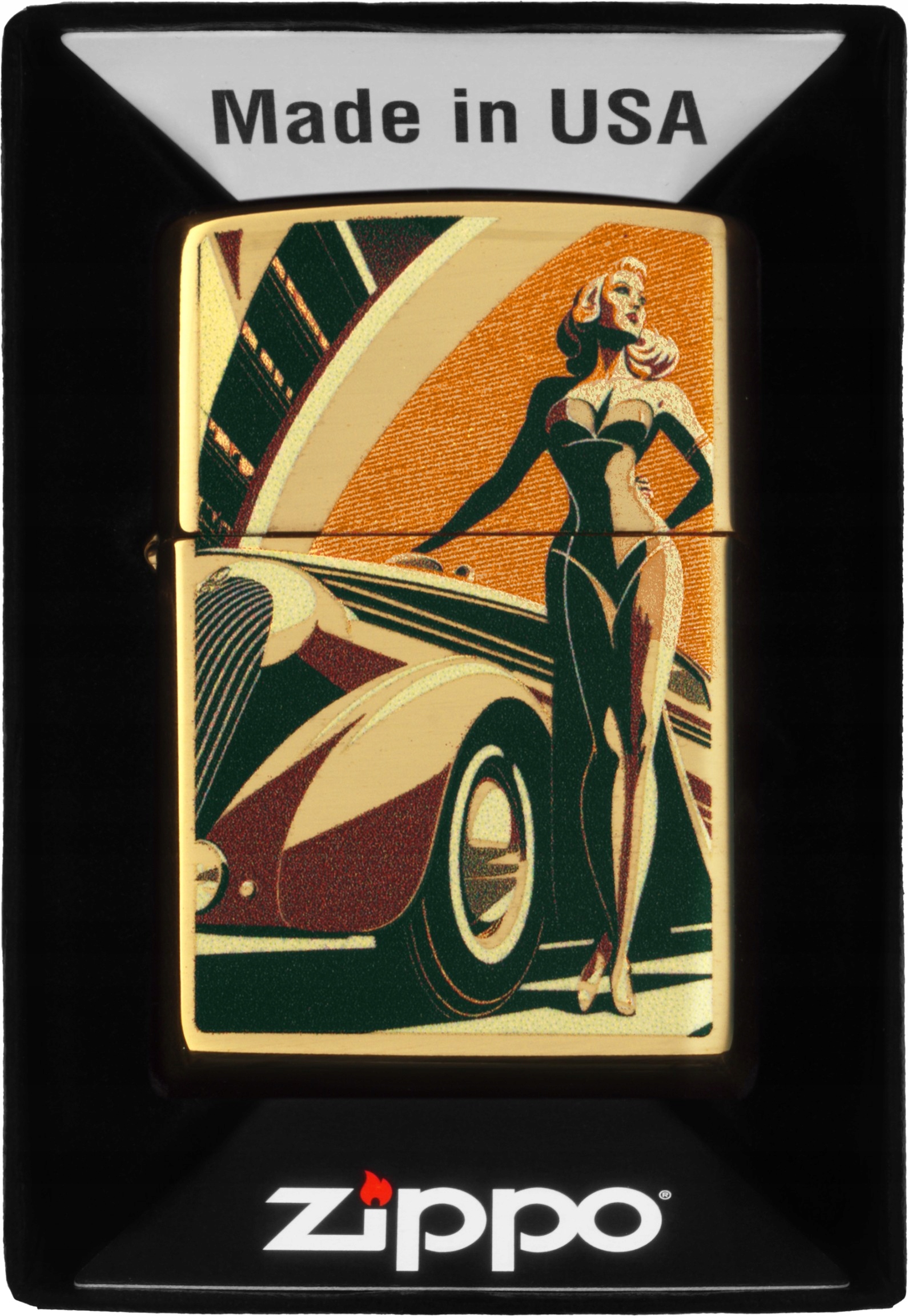 Zapalovač Zippo Vintage Car And Women Design 60007258 Větruodolný Benzín