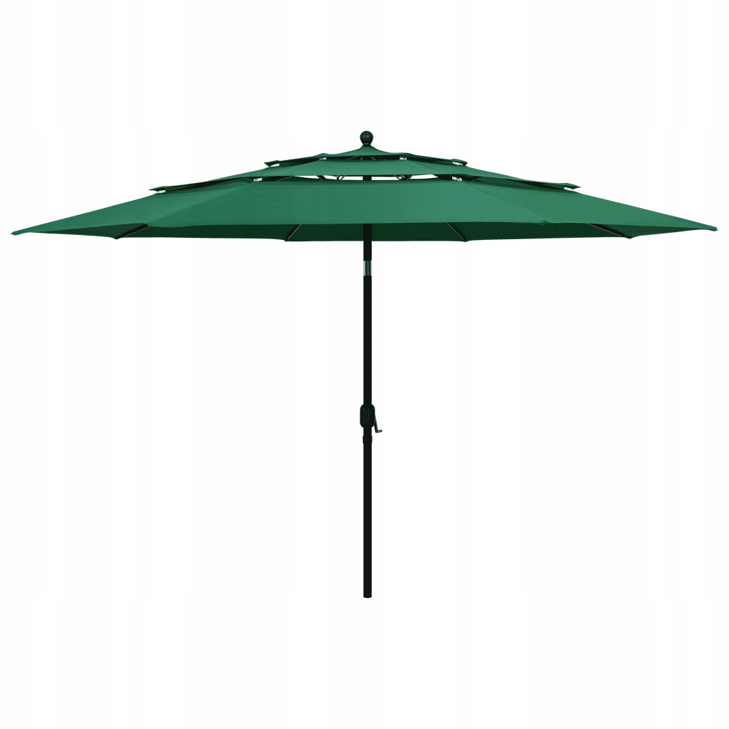 Zahradní slunečník 3-úrovňový Uv, zelený, 350 x 260 cm, hliníkový sloupek