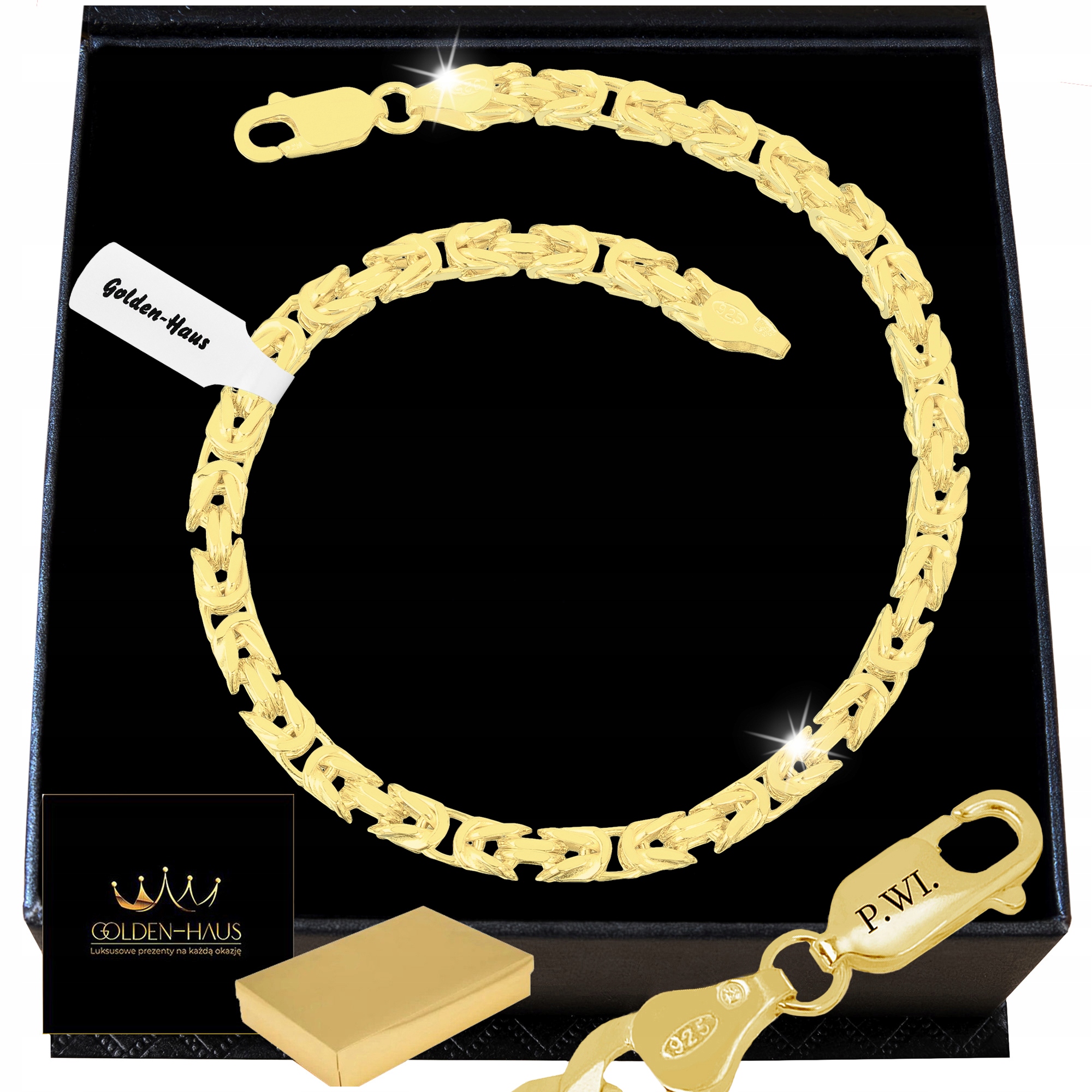 Zlatý Pánský Náramek Královská Vazba 19 CM 3,8 MM Zlatý Ryzost 925 Gravírování