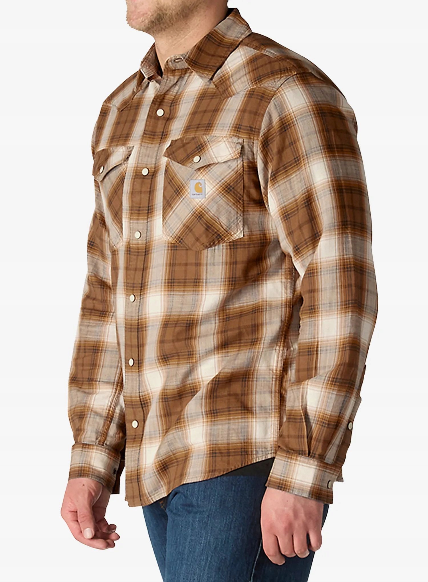 Kostkovaná košile Carhartt na patentky carhartt hnědá M