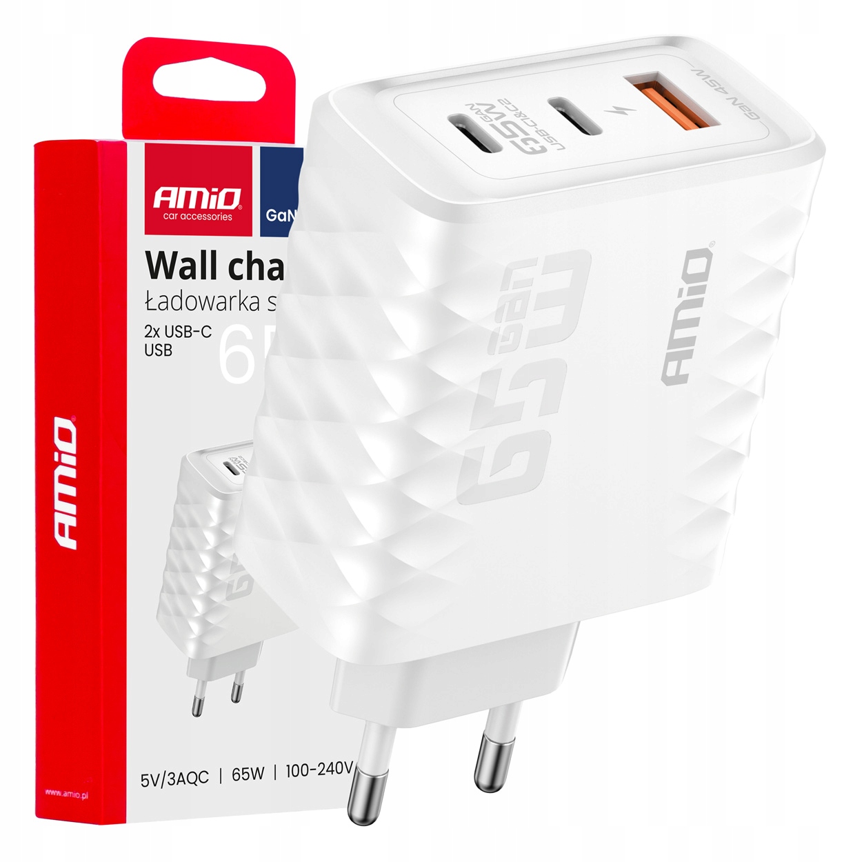 Ładowarka sieciowa Quick Charge 65W Usb-a 2x Usb-c AMIO-04289