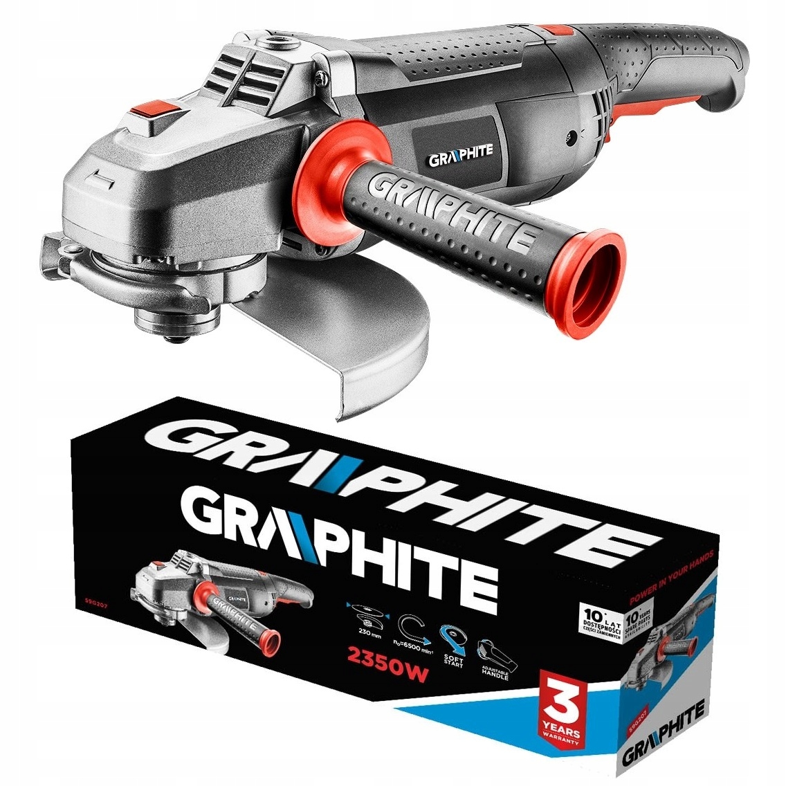 Кутова шліфувальна машина 230 мм 2350 Вт GRAPHITE 59G207