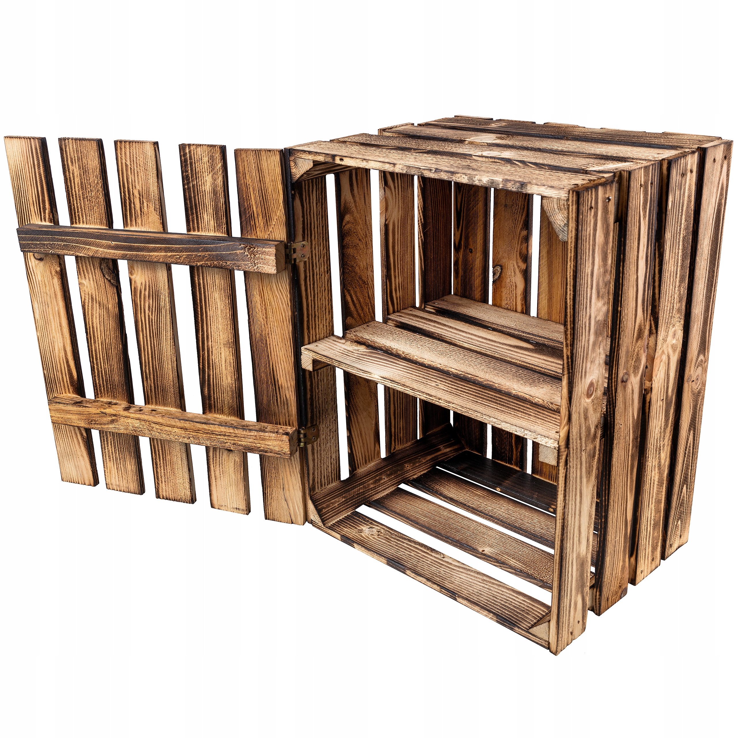 Opálovaná skříňka s policí a víkem z dřevěných desek krabička 50x40x30 cm